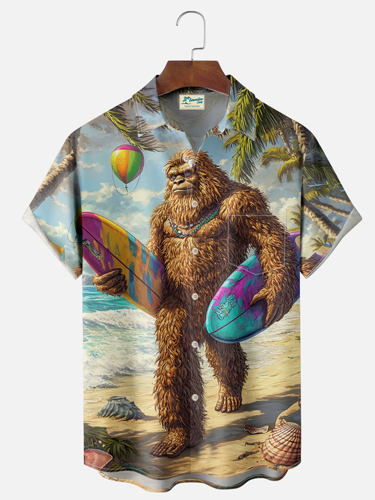 Royaura®Bigfoot skateboard short sleeve shirt on the beach Big & Tall