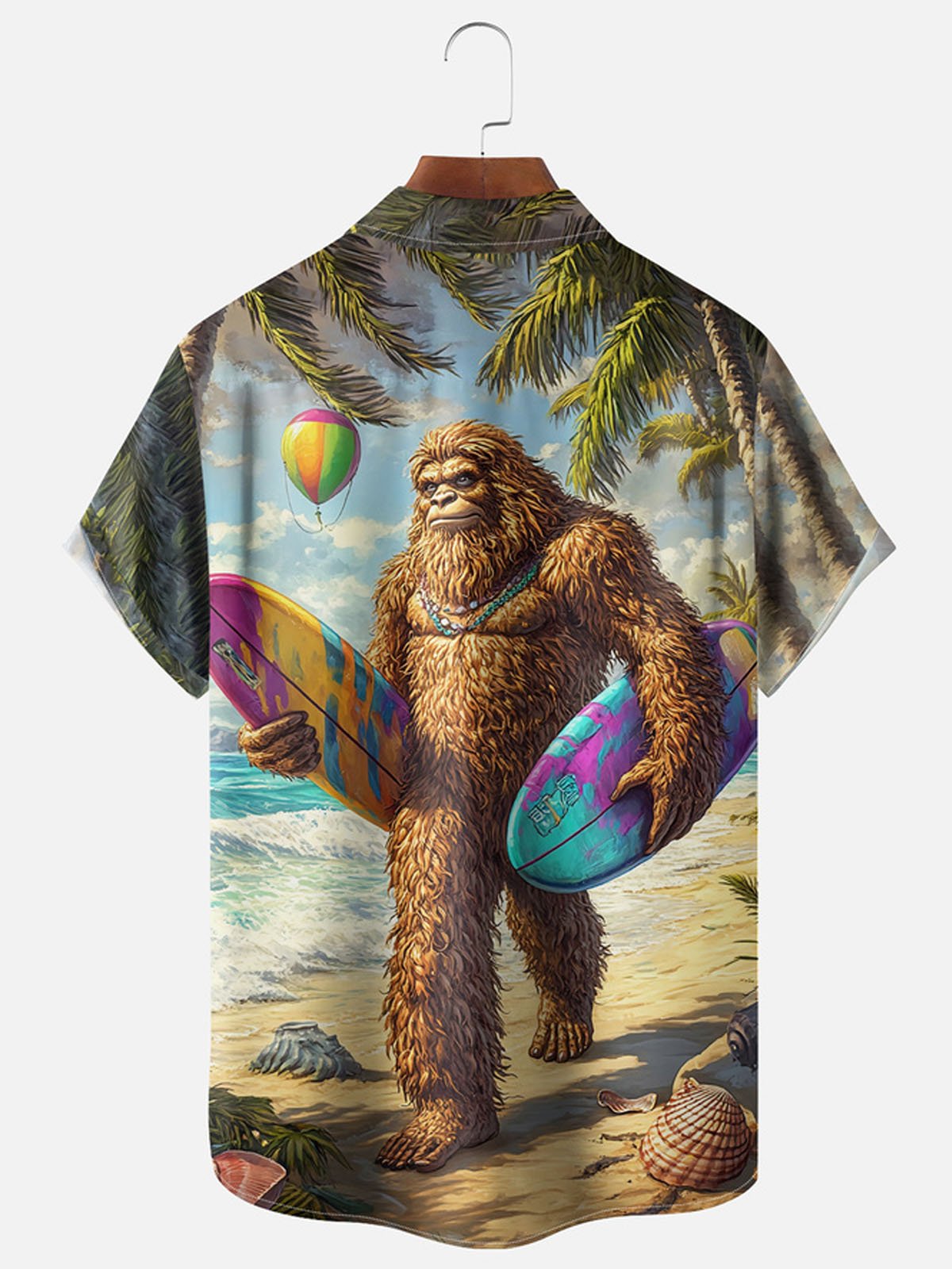 Royaura®Bigfoot skateboard short sleeve shirt on the beach Big & Tall