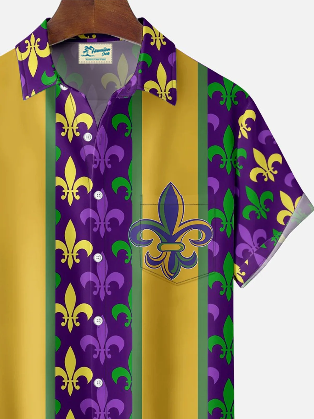 Royaura® Mardi Gras Print Men's Button Pocket Short Sleeve Shirt Big & Tall