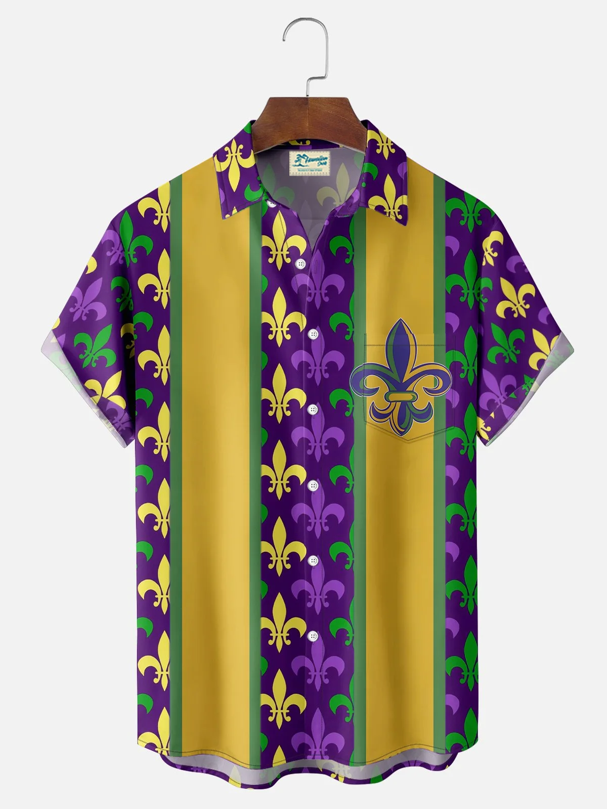 Royaura® Mardi Gras Print Men's Button Pocket Short Sleeve Shirt Big & Tall