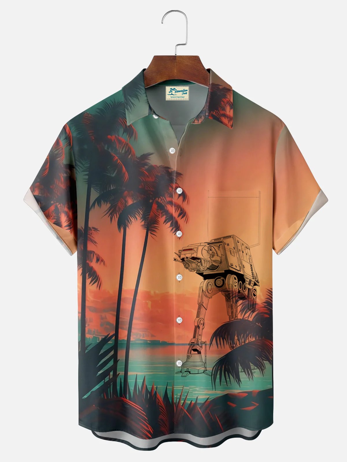 Royaura® Hawaiian Coconut Tree Star Wars Print Button Pocket Short Sleeve Shirt Big & Tall