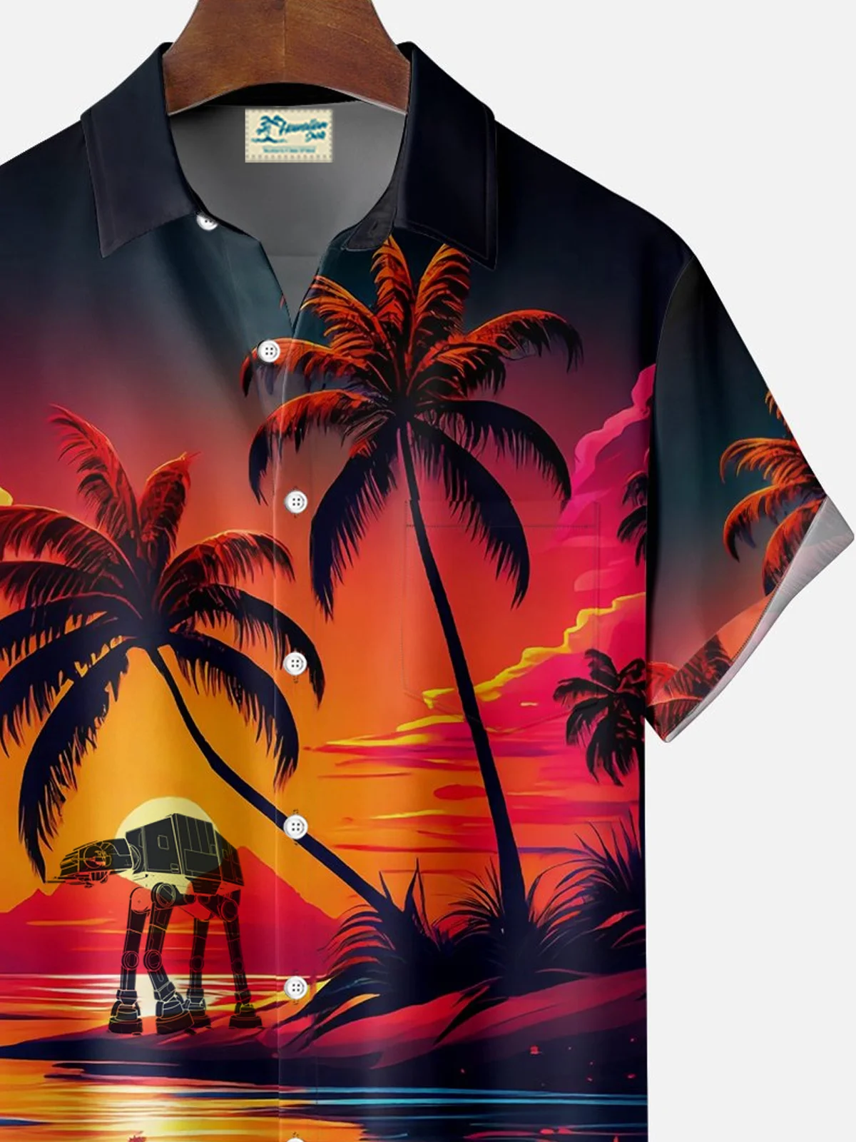 Royaura® Hawaiian Coconut Tree Star Wars Print Button Pocket Short Sleeve Shirt Big & Tall