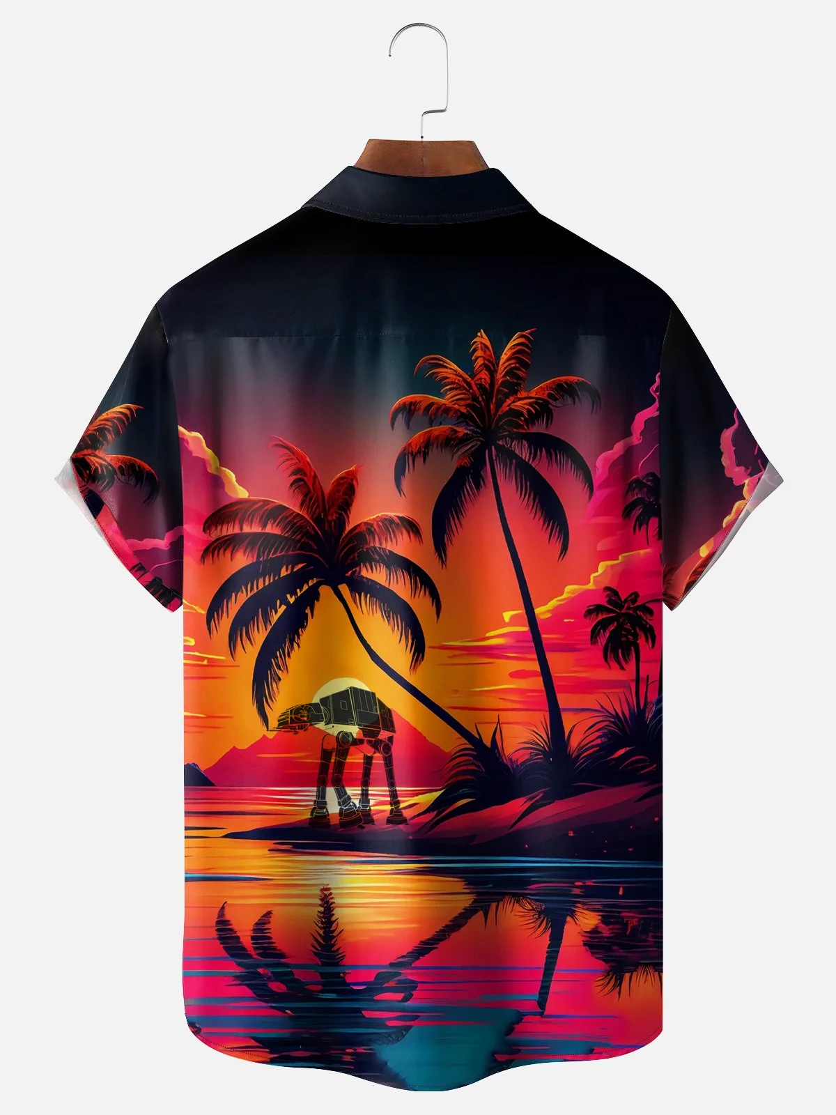 Royaura® Hawaiian Coconut Tree Star Wars Print Button Pocket Short Sleeve Shirt Big & Tall