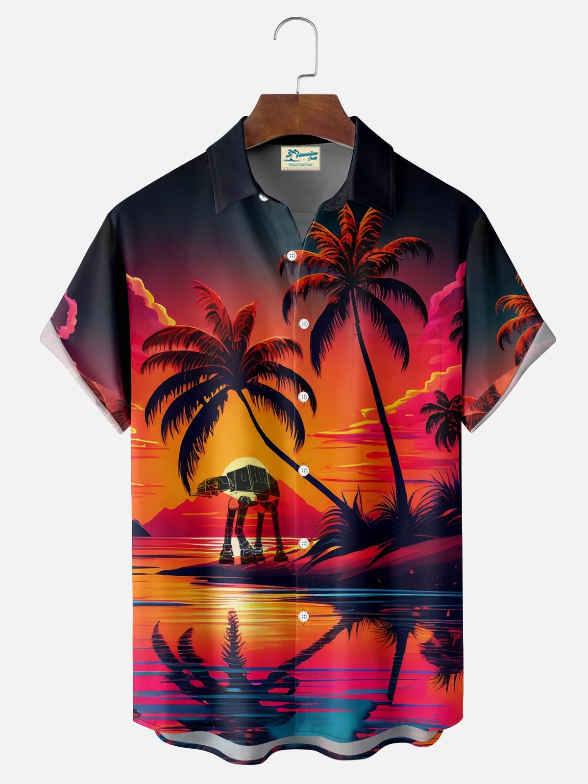 Royaura® Hawaiian Coconut Tree Star Wars Print Button Pocket Short Sleeve Shirt Big & Tall