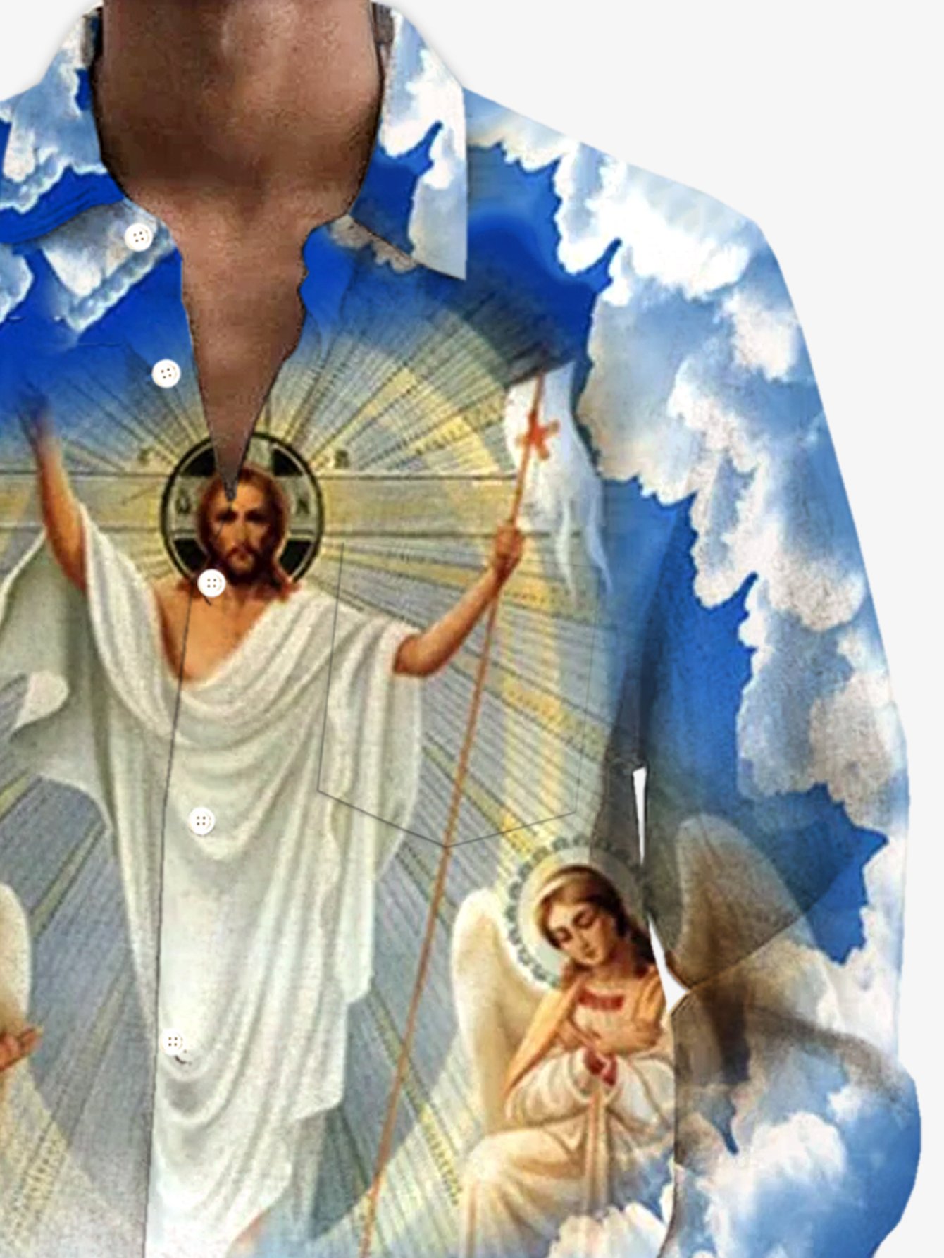 Royaura® Easter Jesus Print Men's Button Pocket Long Sleeve Shirt Big & Tall