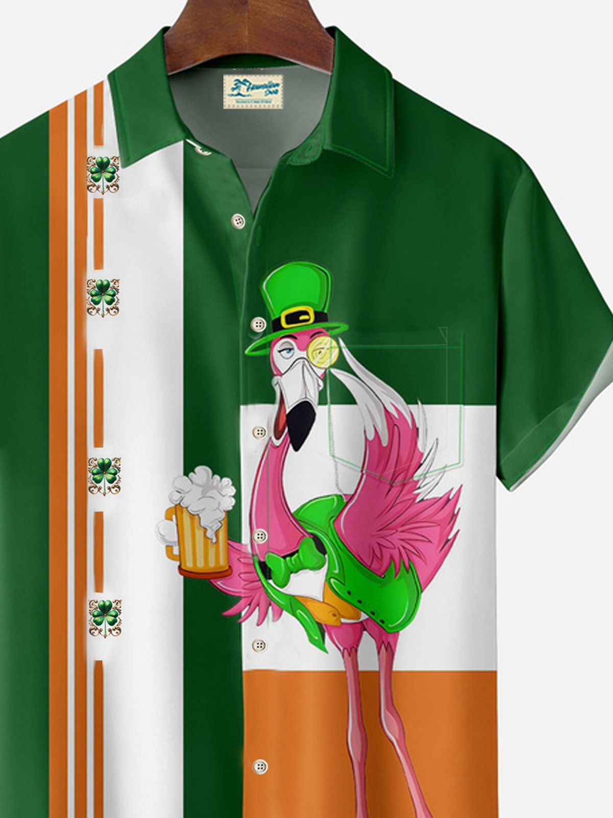 Royaura®St. Patrick's patchwork flamingo short-sleeved shirt Big & Tall