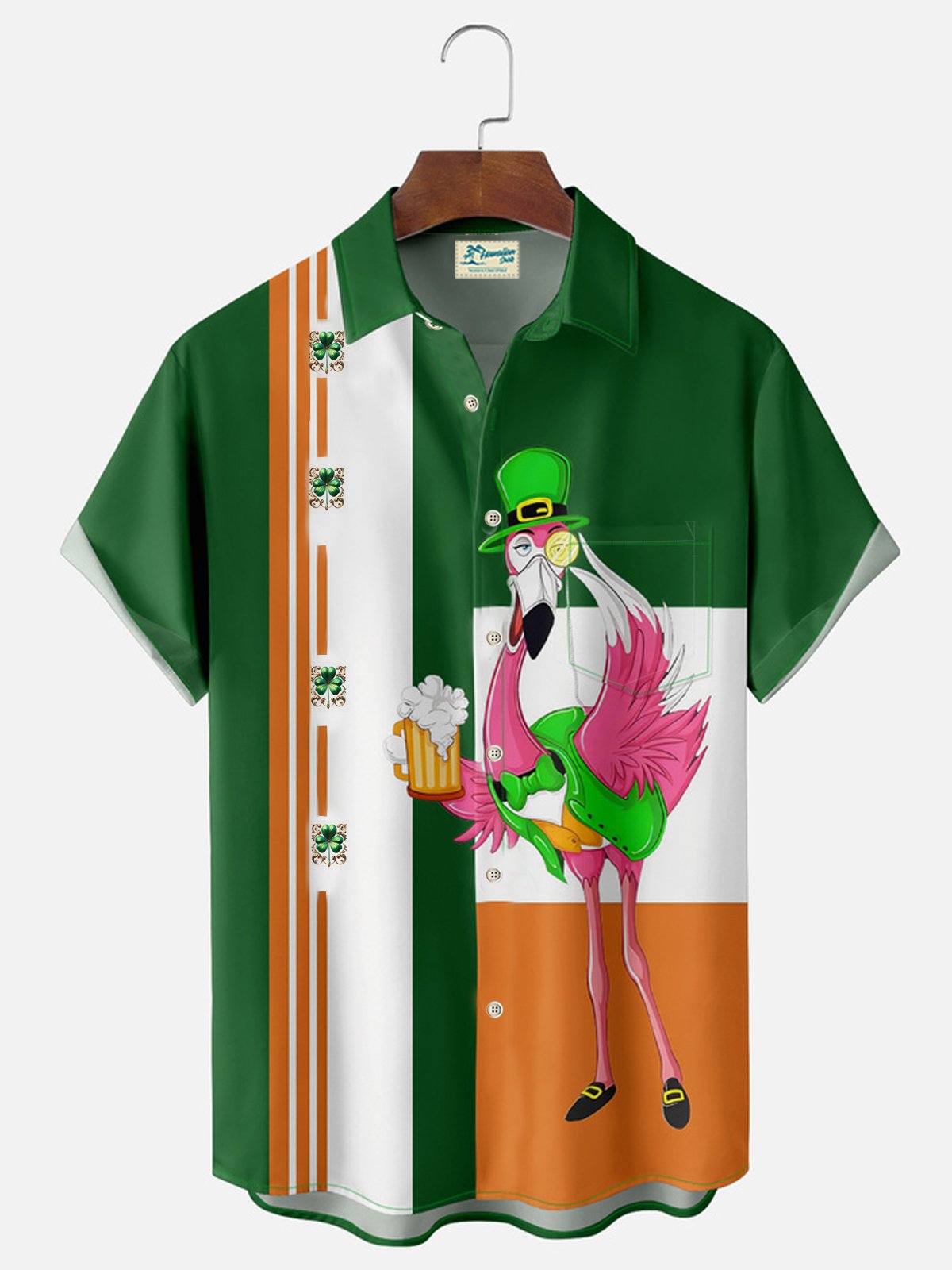 Royaura®St. Patrick's patchwork flamingo short-sleeved shirt Big & Tall