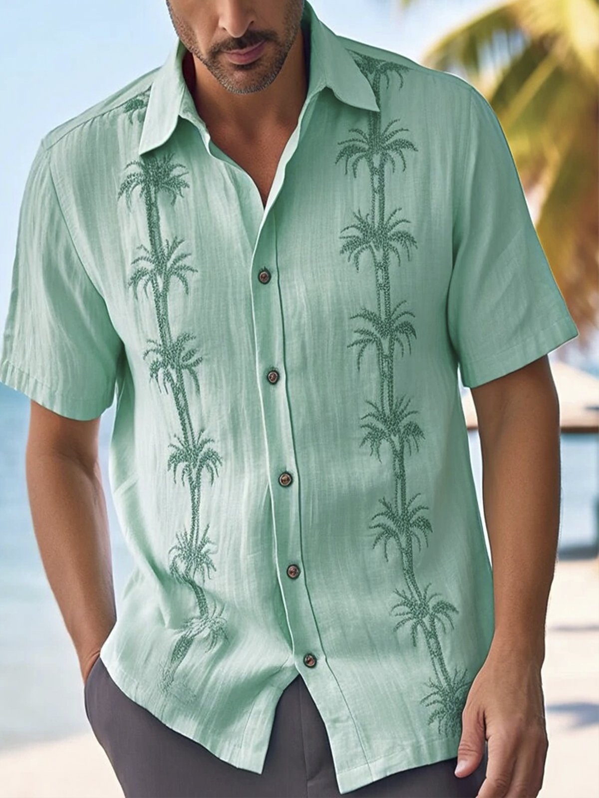 Royaura®Hawaii Beach Coconut Tree Short Sleeve Shirt Big & Tall