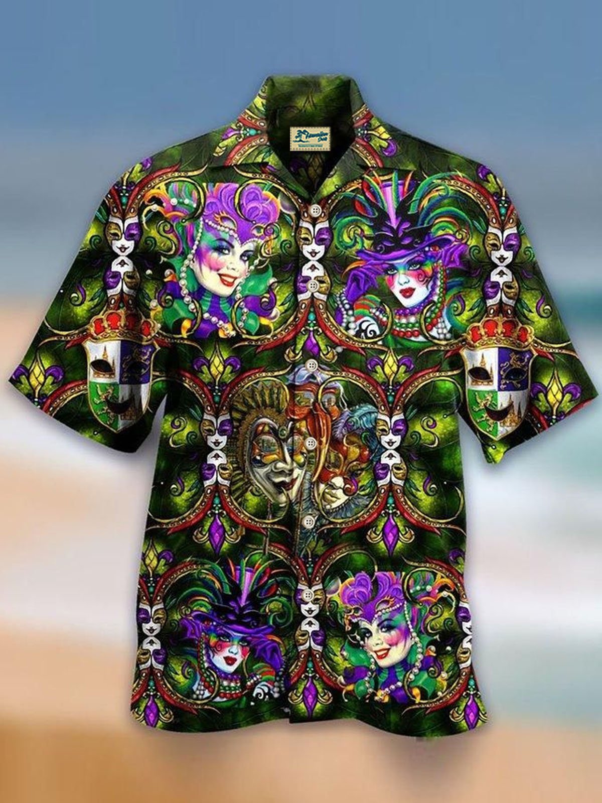 Royaura® Mardi Gras Print Men's Button Pocket Short Sleeve Shirt Big & Tall