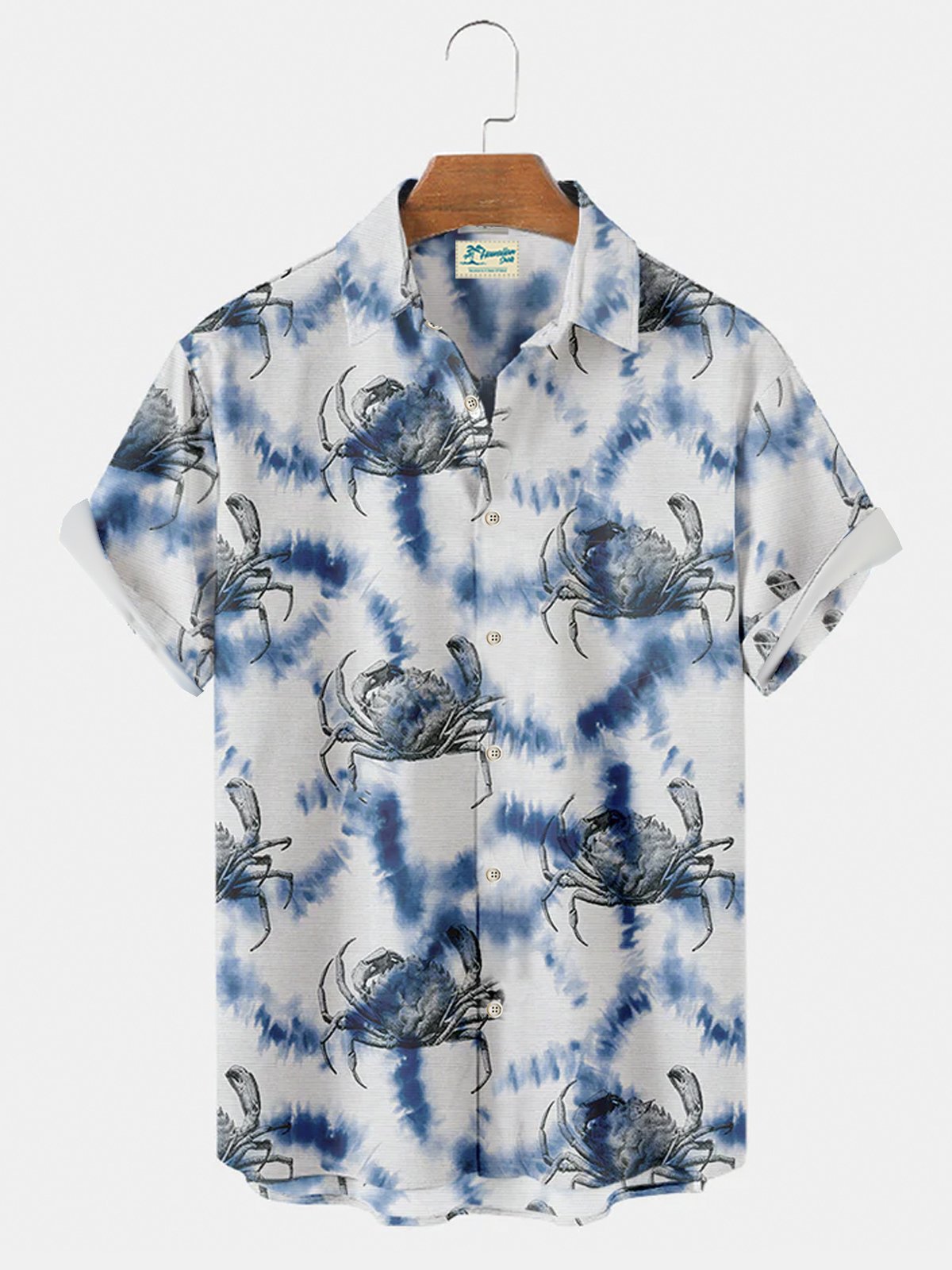 Royaura® Blue Gradient Ocean Fusion Crab Short Sleeve Shirt Big & Tall