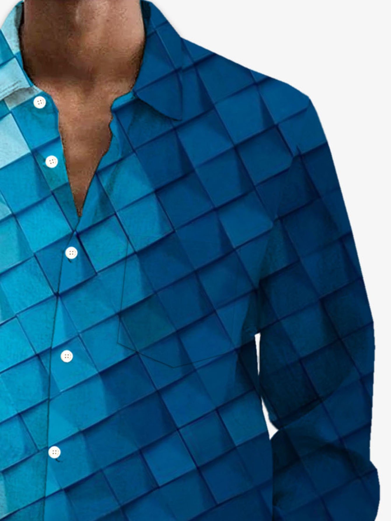 Royaura® Retro Geometric Gradient 3D Printed Men's Button Pocket Long Sleeve Shirt Big & Tall