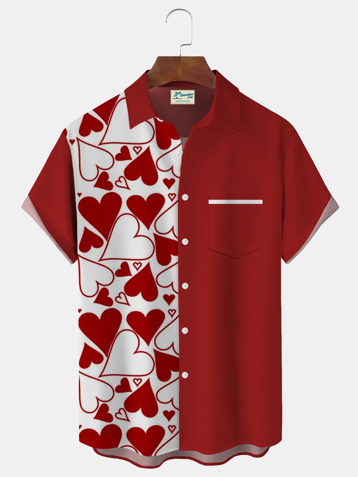 Royaura® Valentine's Day Heart Print Men's Button Pocket Short Sleeve Shirt & Tall