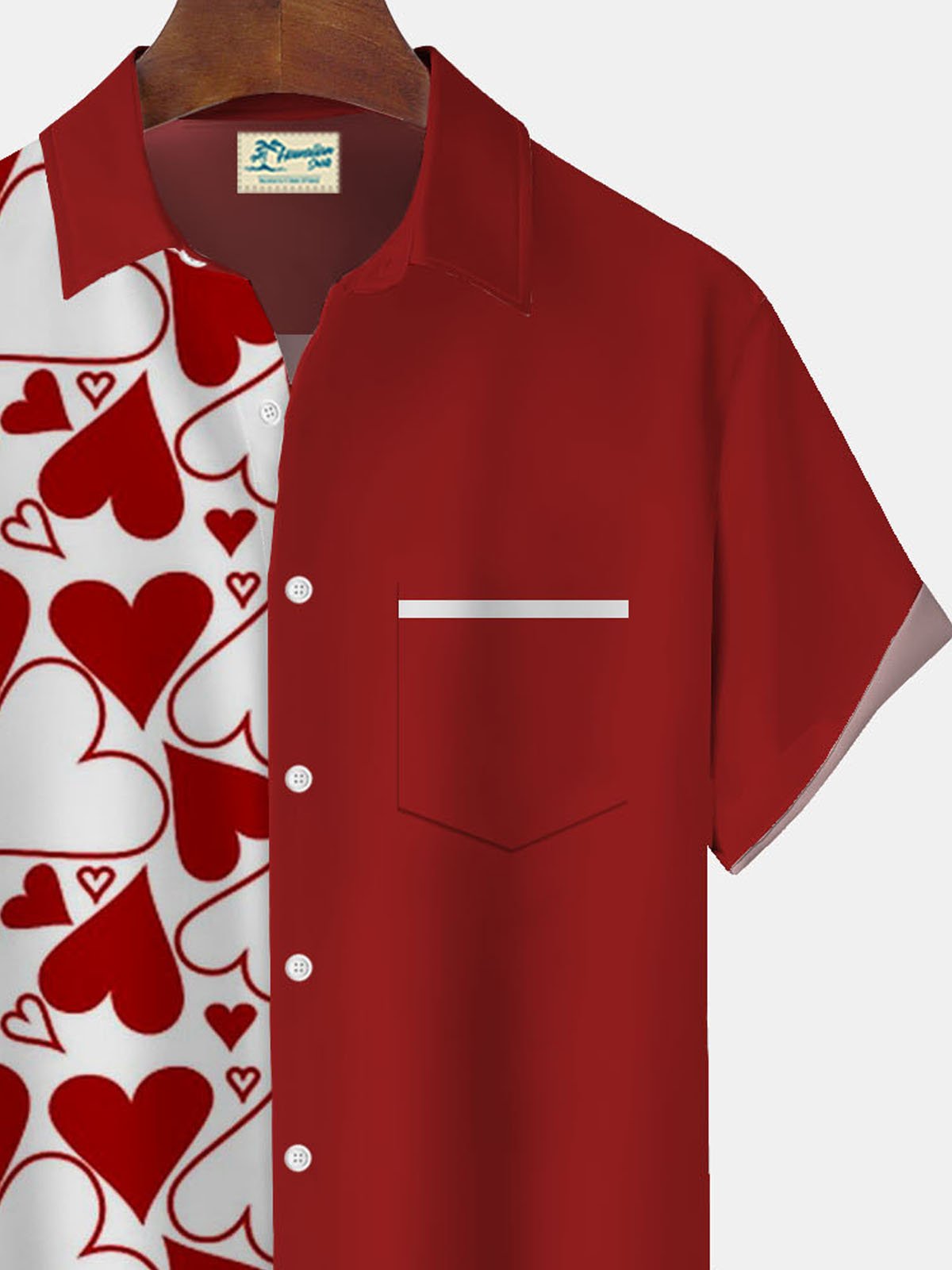 Royaura® Valentine's Day Heart Print Men's Button Pocket Short Sleeve Shirt & Tall