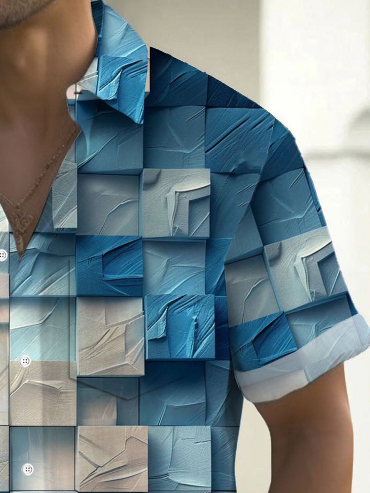 Royaura® Retro Geometric 3D Abstract Art Print Men's Button Pocket Short Sleeve Shirt Big & Tall