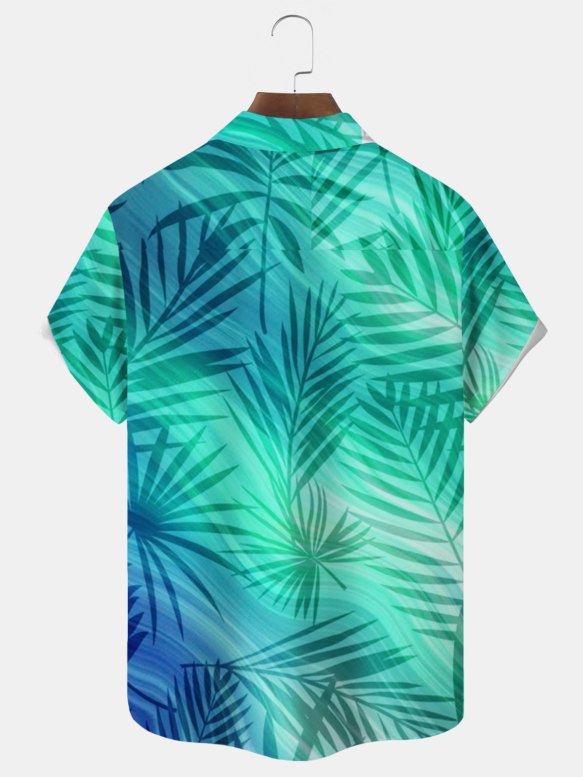 Royaura® Hawaiian Plant Leaves Palm Tree Gradient Print Men's Button Pocket Short Sleeve Shirt Big & Tall