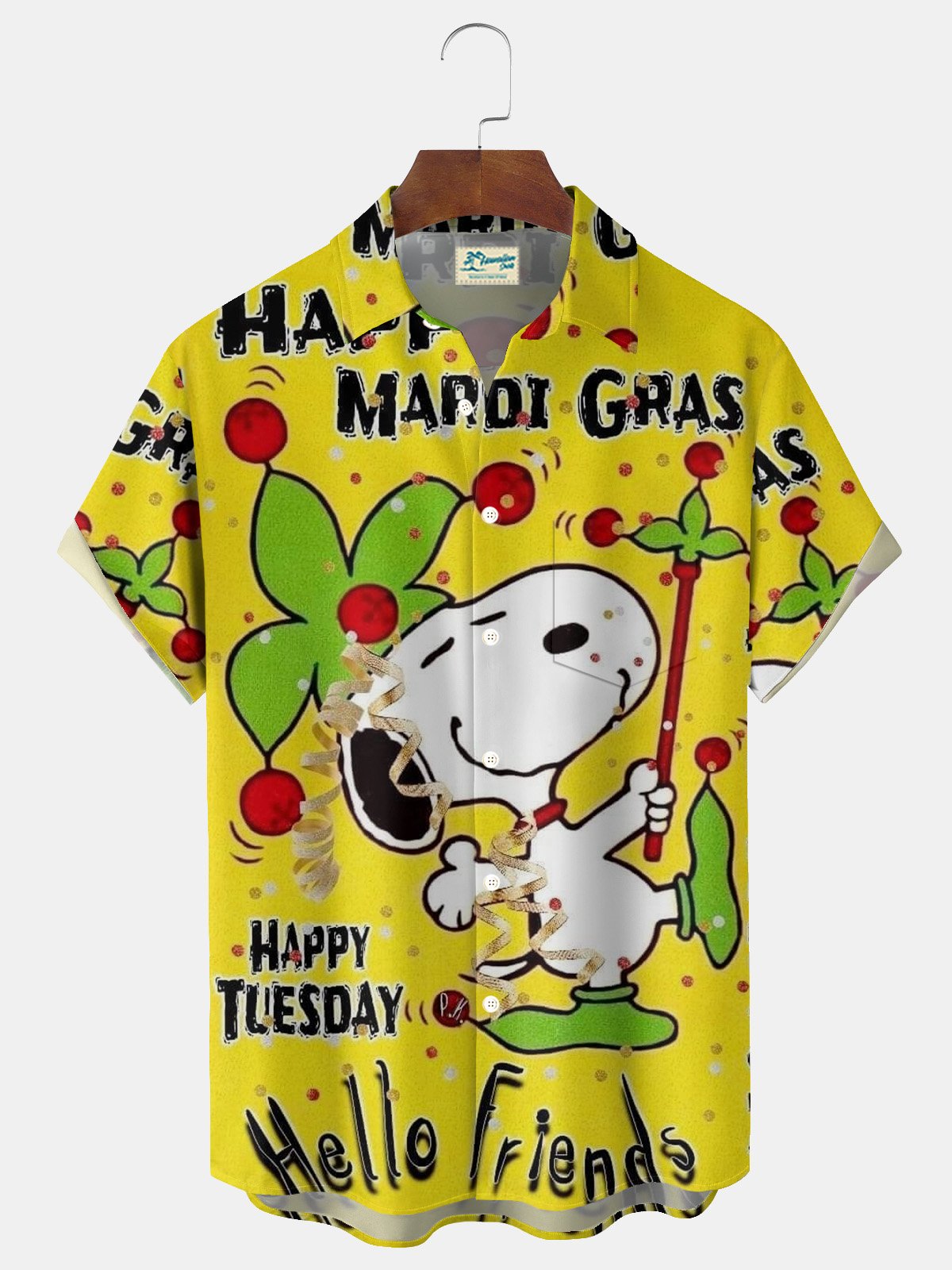 Royaura® Mardi Gras Cartoon Dog Print Men's Button Pocket Short Sleeve Shirt Big & Tall