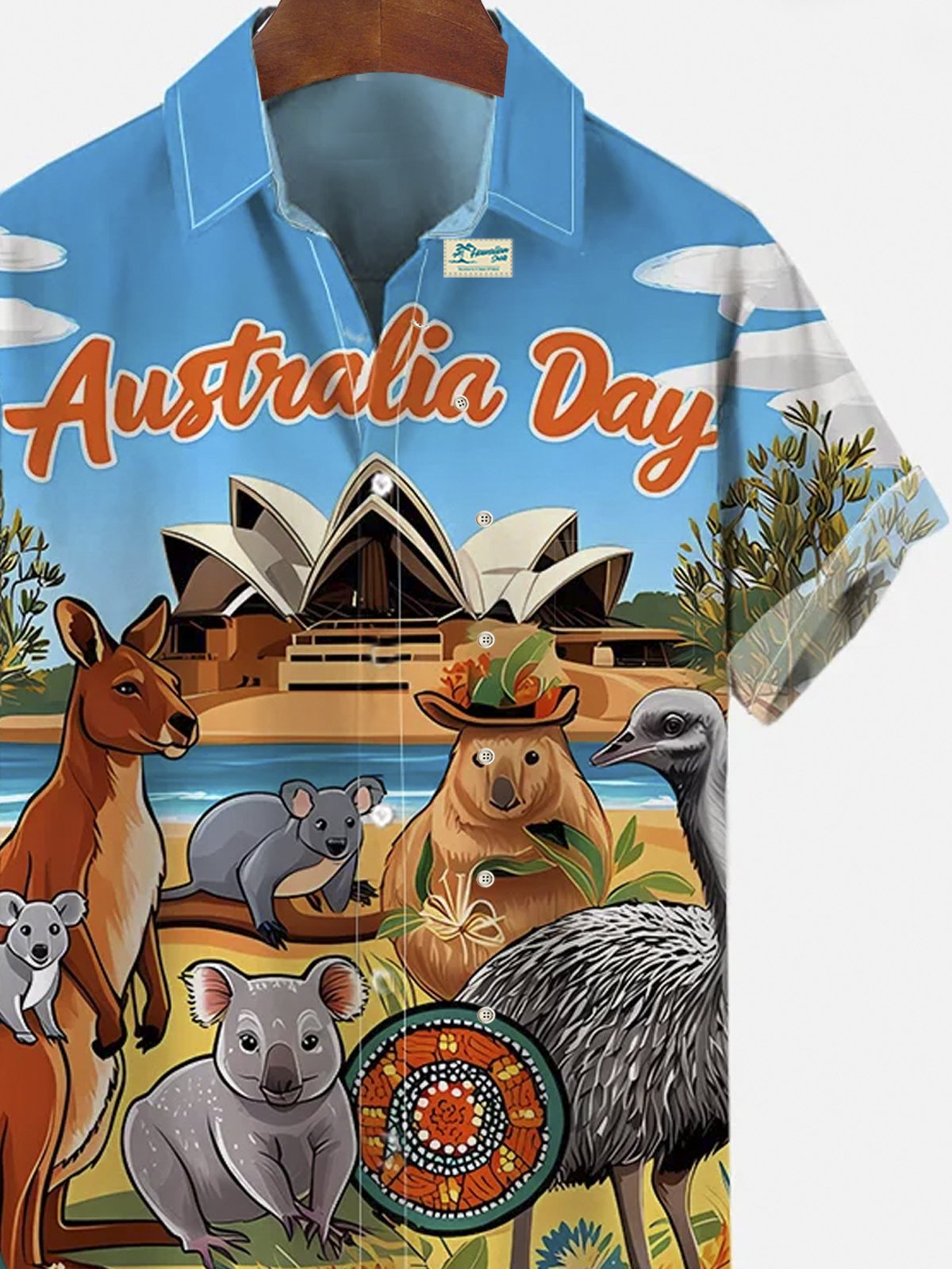 Royaura® Australia Day Koala and Kangaroo Short Sleeve Shirt Button Pocket Short Sleeve Shirt Big & Tall