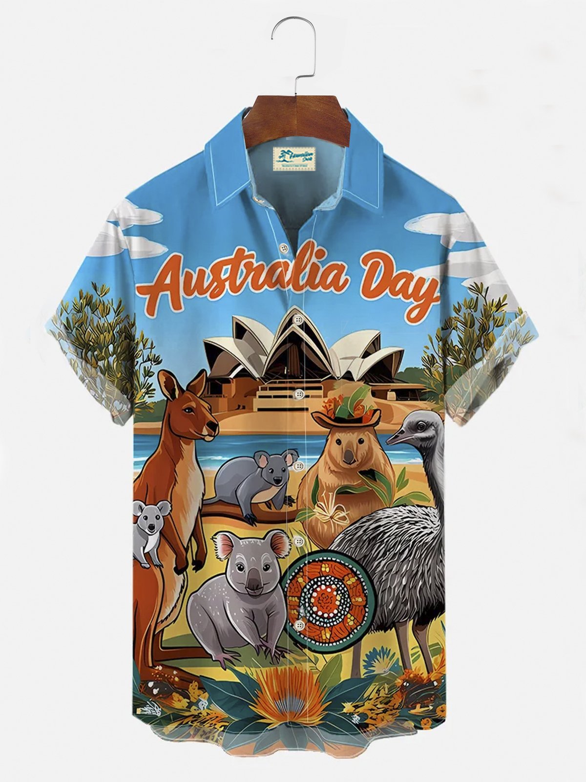 Royaura® Australia Day Koala and Kangaroo Short Sleeve Shirt Button Pocket Short Sleeve Shirt Big & Tall