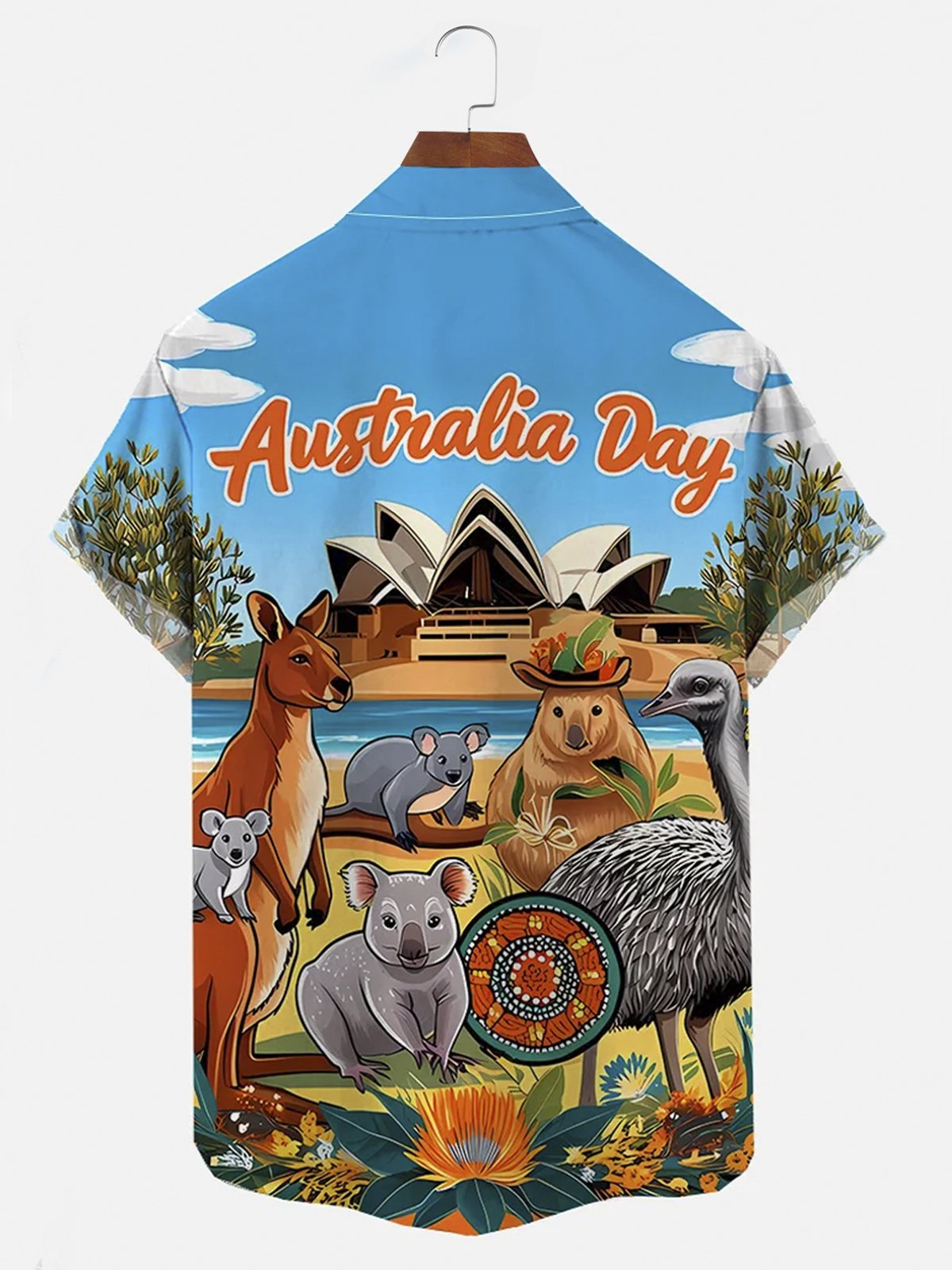 Royaura® Australia Day Koala and Kangaroo Short Sleeve Shirt Button Pocket Short Sleeve Shirt Big & Tall