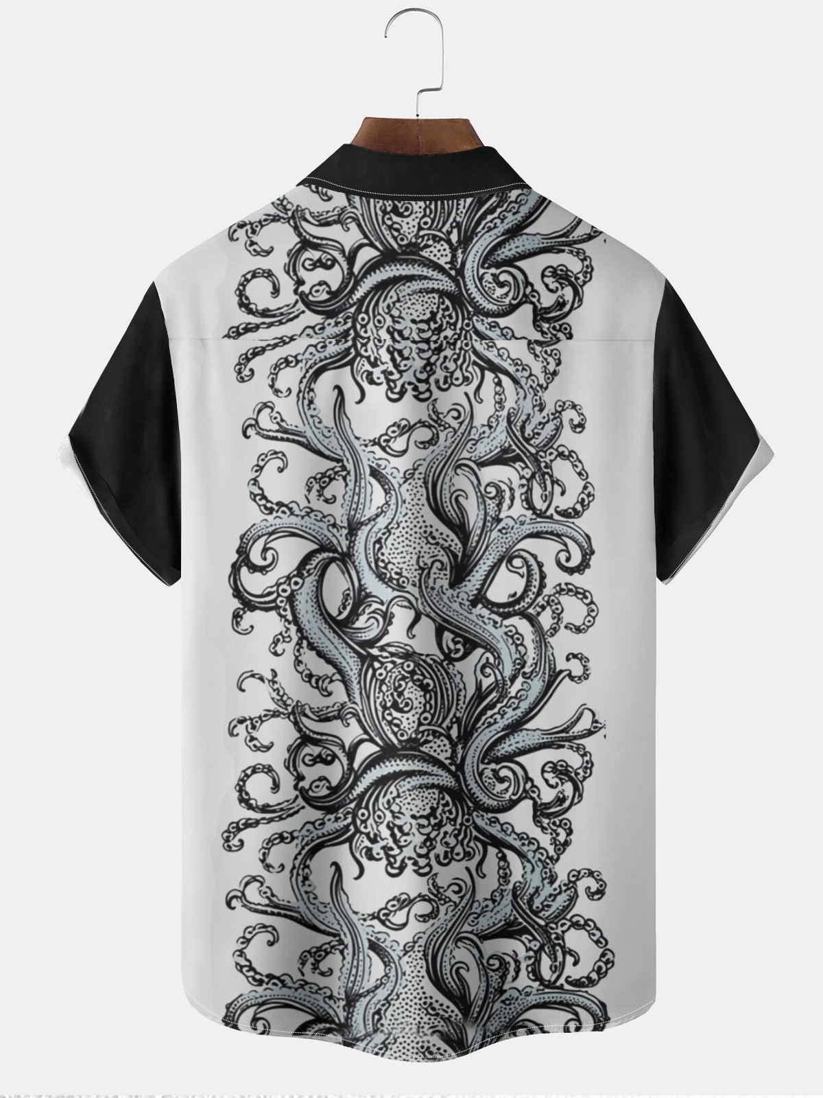 Royaura® Squid stitching cool tentacle bowling button pocket short-sleeved shirt Big & Tall