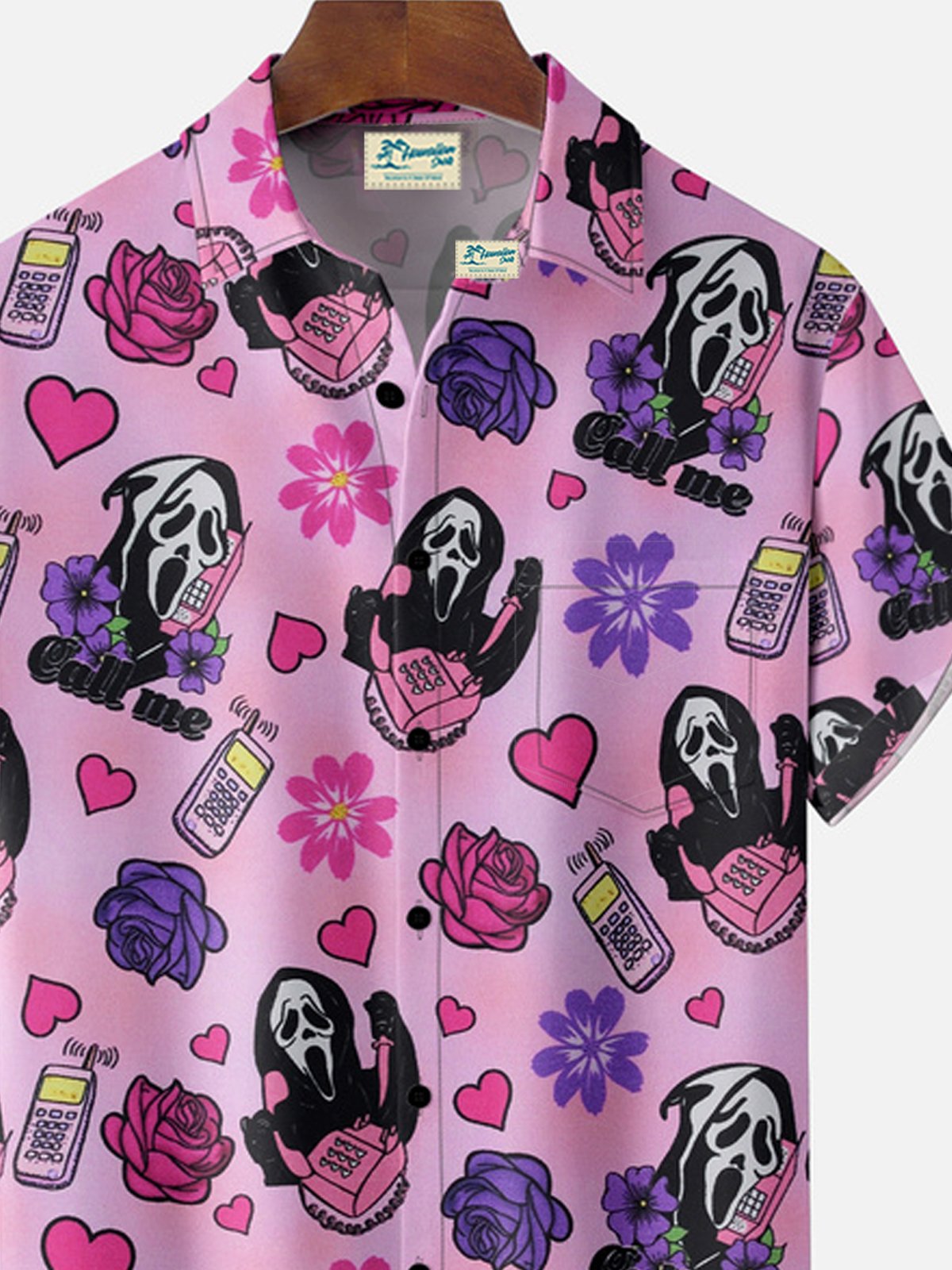 Royaura® Valentine's Day Heart Skull Rose Print Button Pocket Short Sleeve Shirt Big & Tall