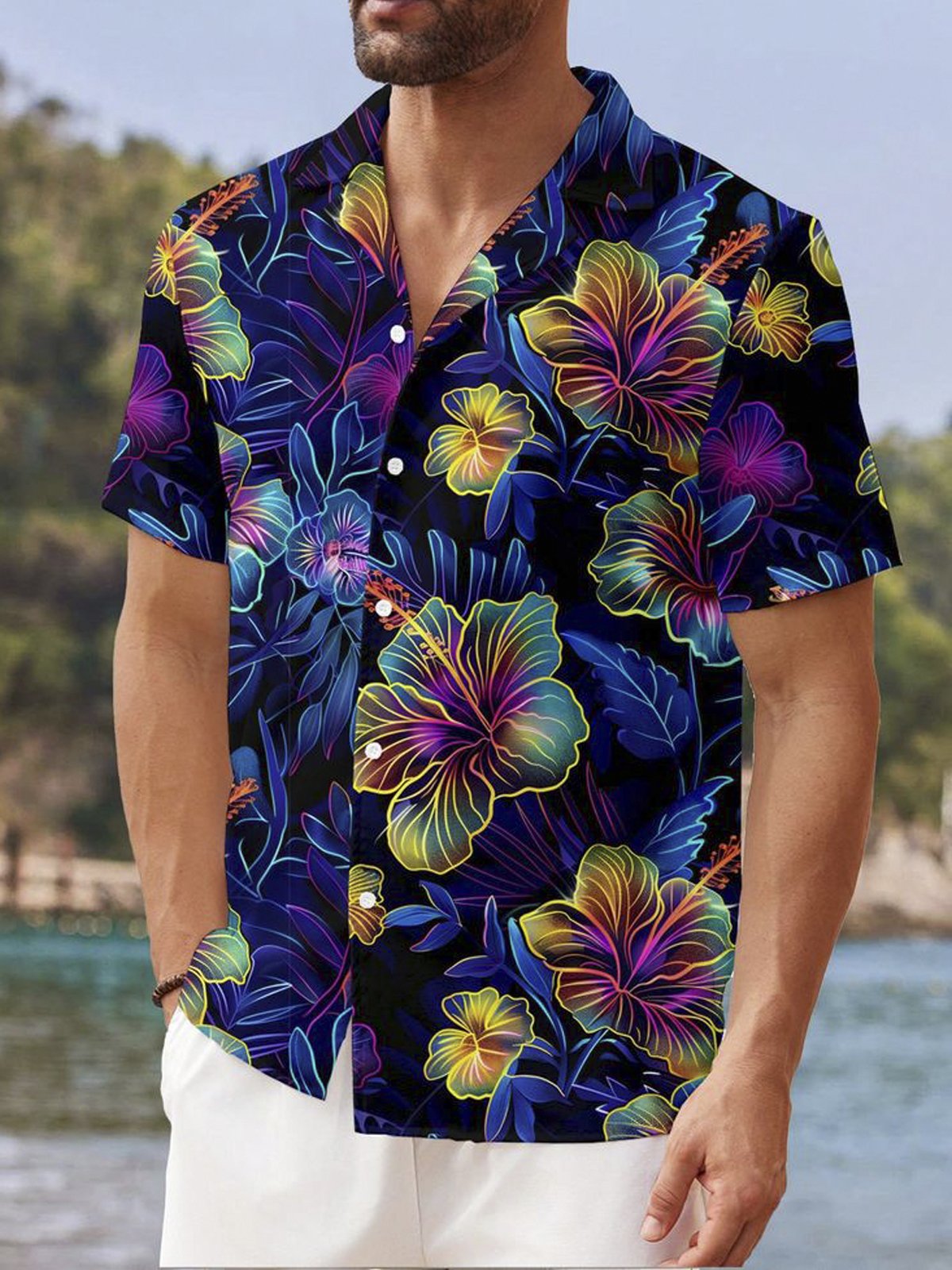 Royaura®  Hawaiian floral print button pocket short sleeve shirt Big & Tall