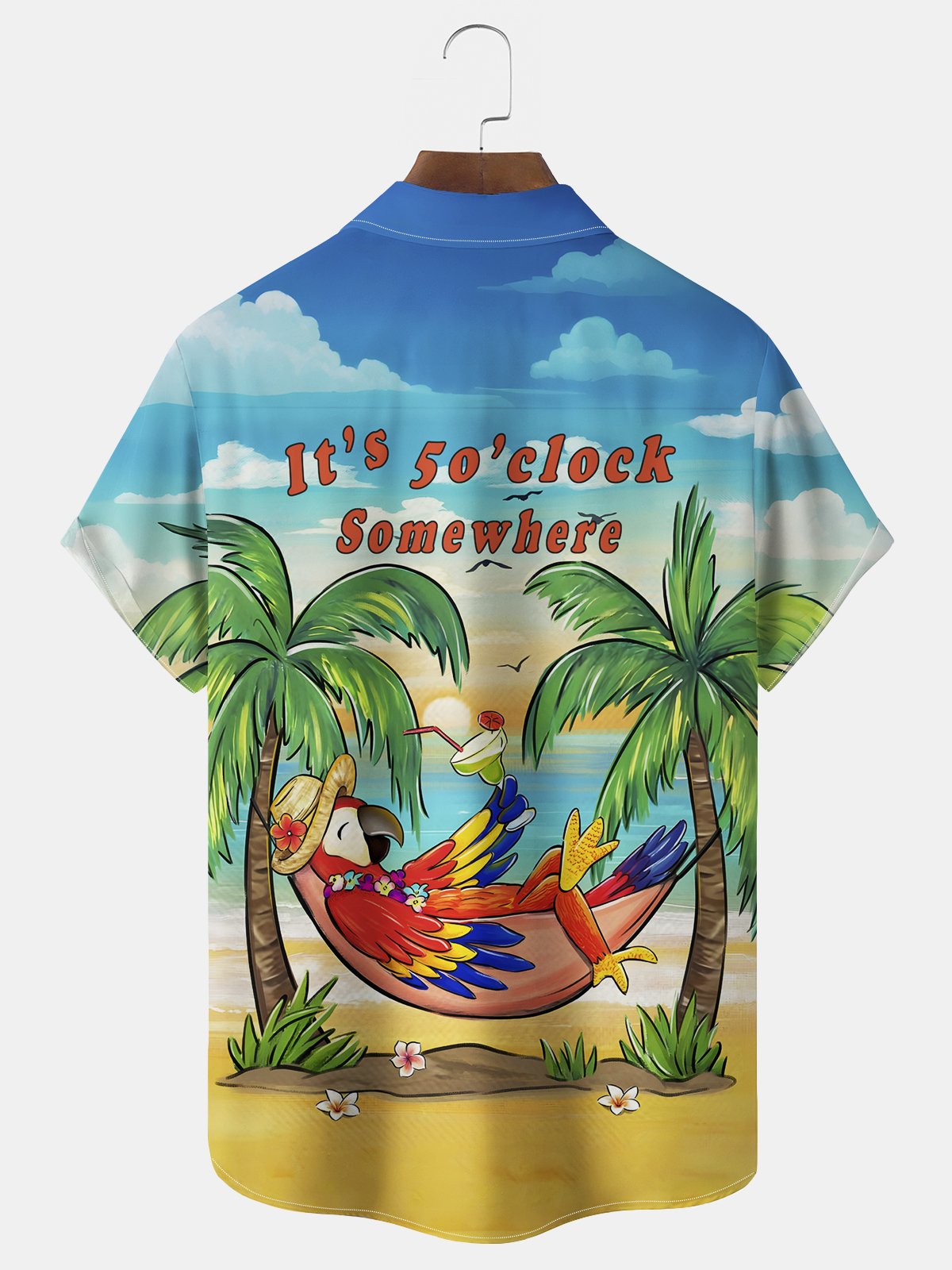 Royaura® Beach Vacation Men's Hawaiian Shirt Coconut Tree Parrot Print Pocket Camping Shirt Big Tall