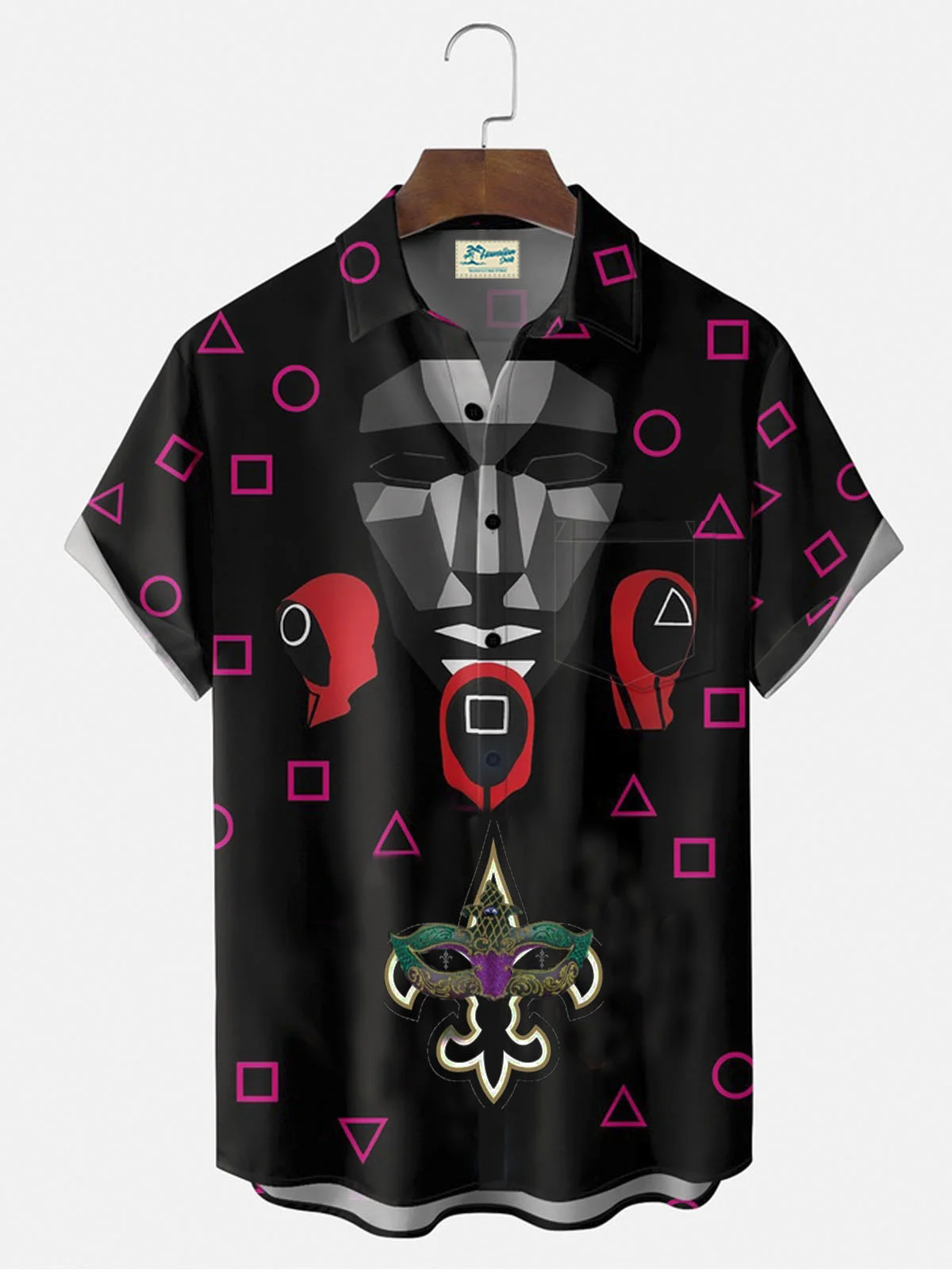 Royaura®  Squid Game Geometric Face Button Pocket Short Sleeve Shirt  Big & Tall