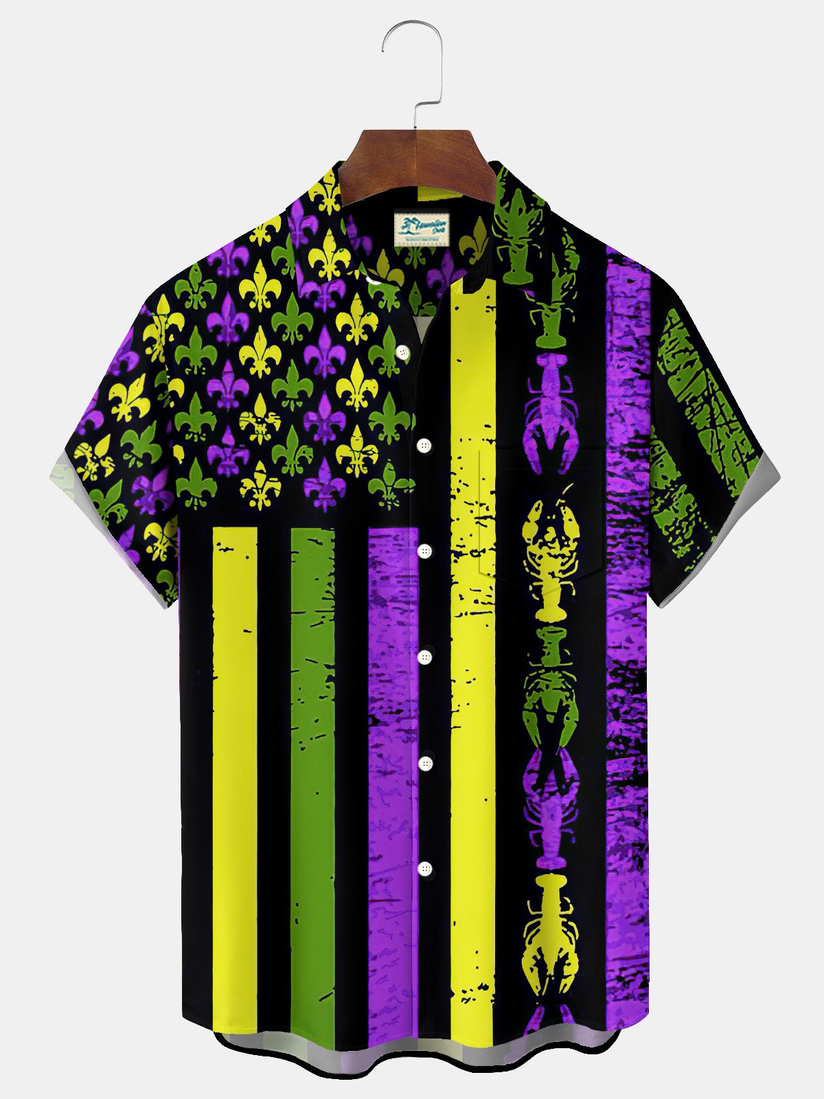 Royaura Mardi Gras Graphic Men's Mardi Gras Flag Hawaii Short Sleeve Shirt