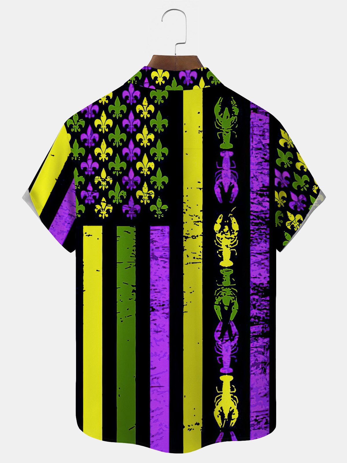 Royaura Mardi Gras Graphic Men's Mardi Gras Flag Hawaii Short Sleeve Shirt