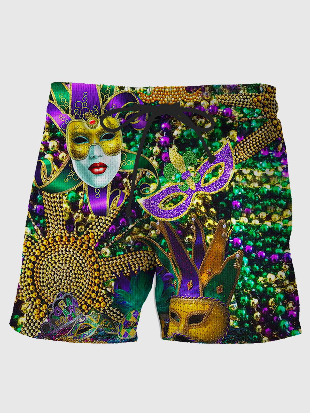 Royaura Holiday Casual Mardi Gras Men's Hawaiian Shorts Stretch Oversized Quick Dry Board Shorts