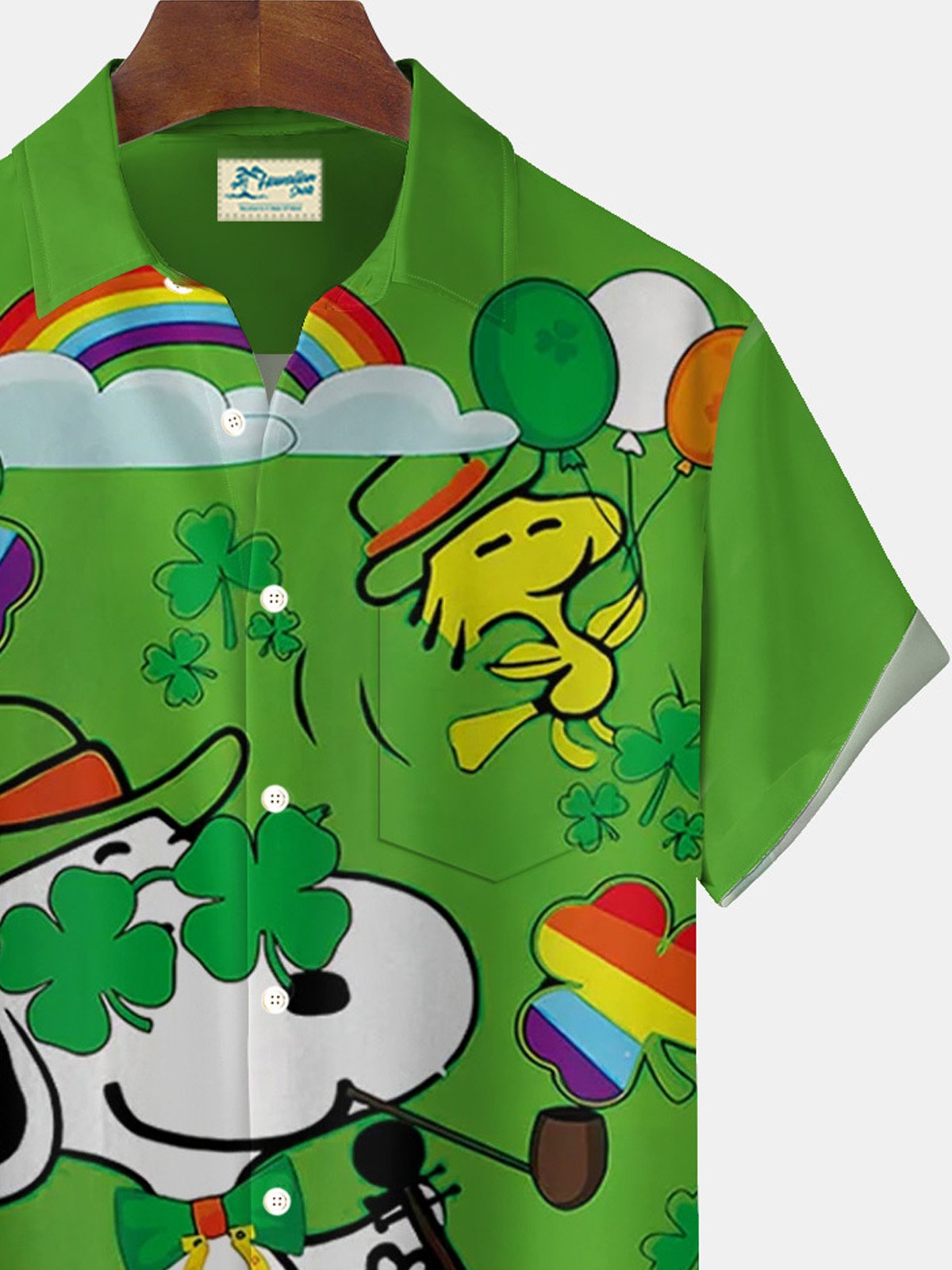 Royaura® St. Patrick's Day Cartoon Print Men's Button Pocket Short Sleeve Shirt Big & Tall