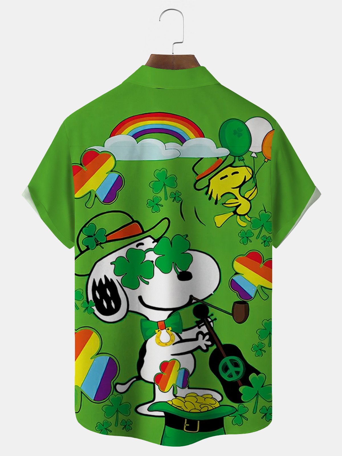 Royaura® St. Patrick's Day Cartoon Print Men's Button Pocket Short Sleeve Shirt Big & Tall