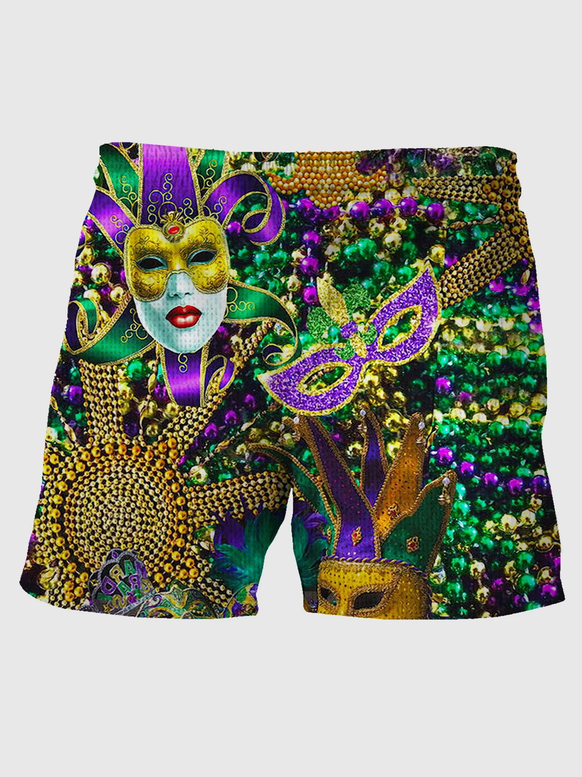 Royaura Holiday Casual Mardi Gras Men's Hawaiian Shorts Stretch Oversized Quick Dry Board Shorts