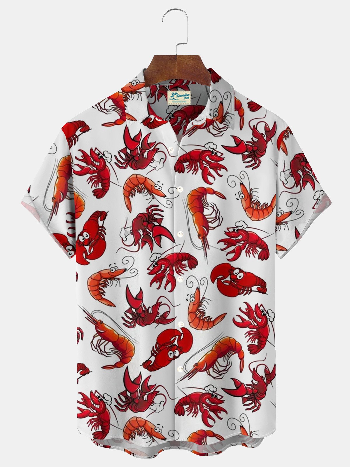 Royaura® Mardi Gras New Orleans Lobster Print Men's Button Pocket Short Sleeve Shirt Big & Tall