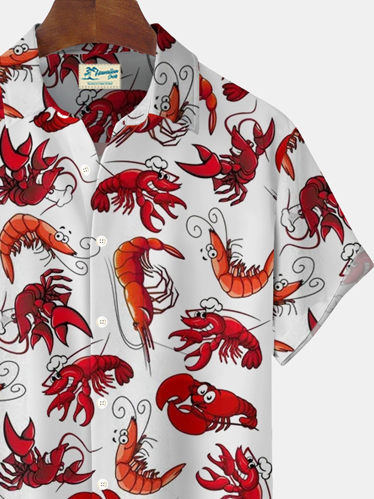 Royaura® Mardi Gras New Orleans Lobster Print Men's Button Pocket Short Sleeve Shirt Big & Tall