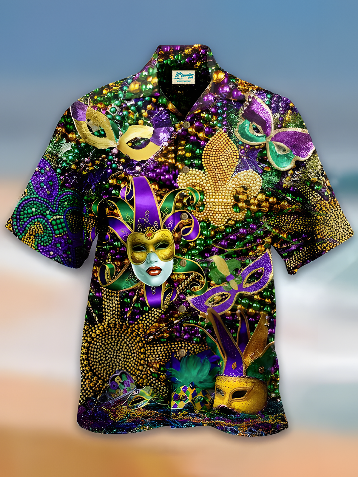 Royaura Mardi Gras Carnival Men's Hawaiian Shirts Stretch Plus Size Aloha Shirts