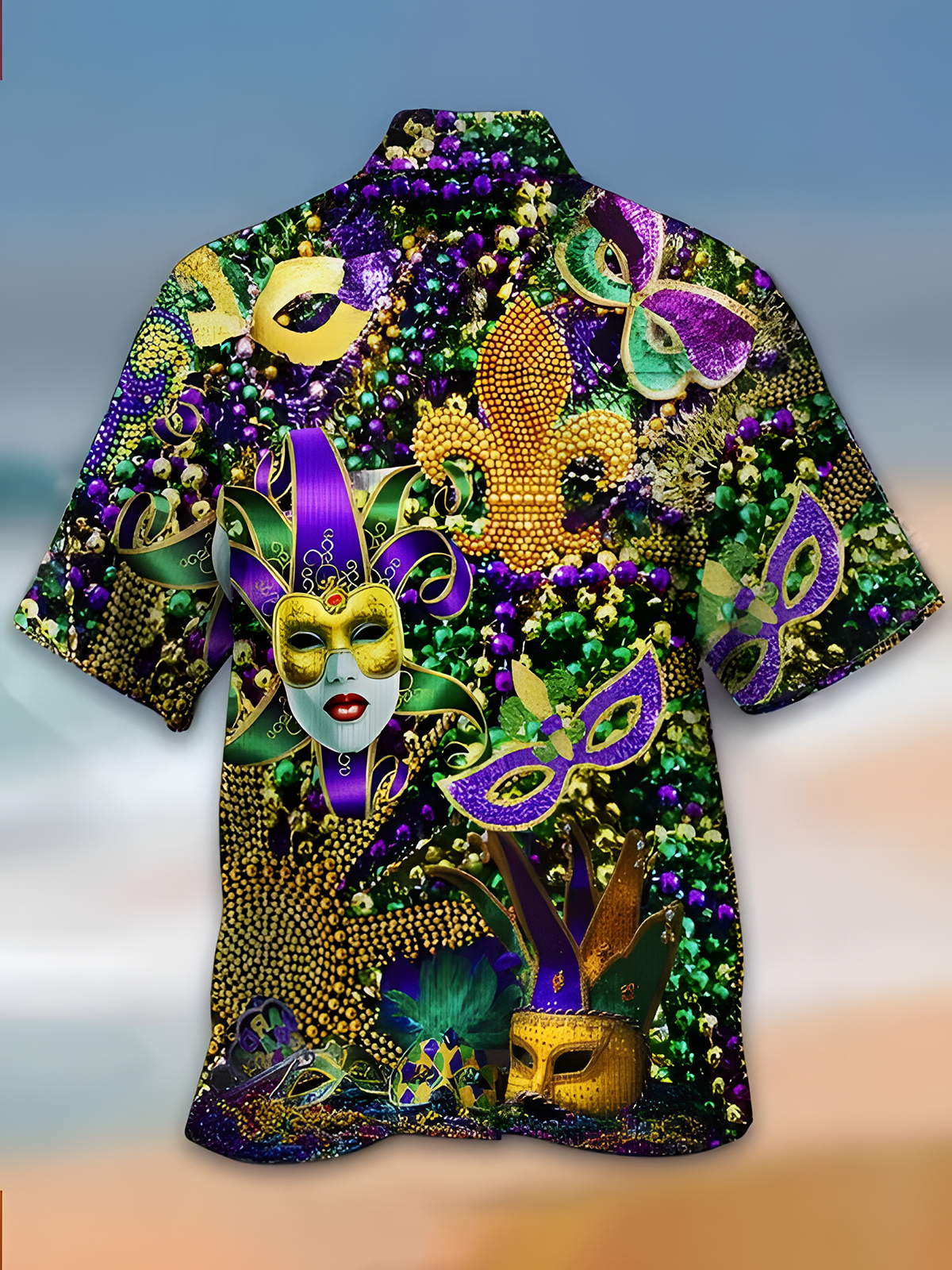 Royaura Mardi Gras Carnival Men's Hawaiian Shirts Stretch Plus Size Aloha Shirts