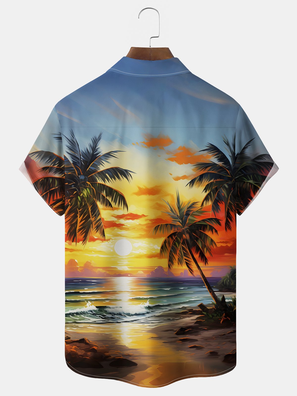 Royaura® Beach Vacation Men's Hawaiian Shirt Sunset Beach Coconut Tree Print Pocket Camping Shirt Big Tall