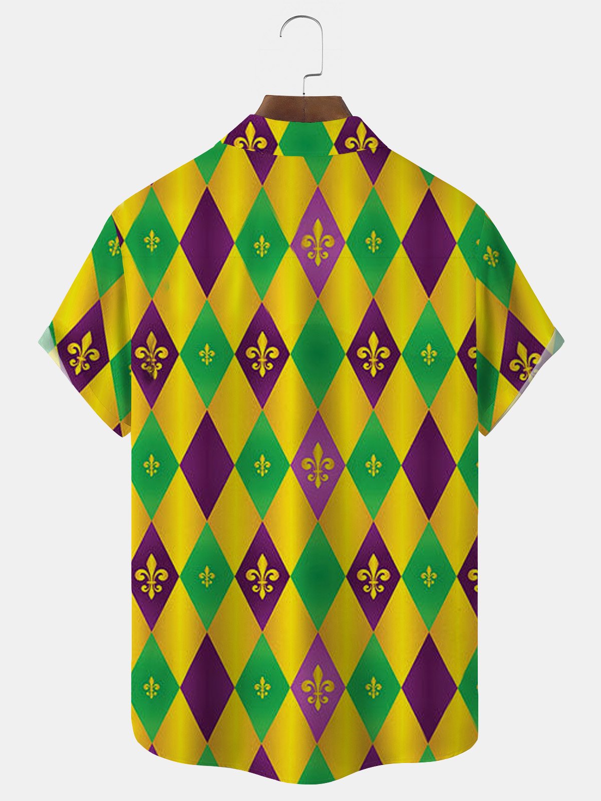 Royaura® Mardi Gras Diamond Print Men's Button Pocket Short Sleeve Shirt Big & Tall