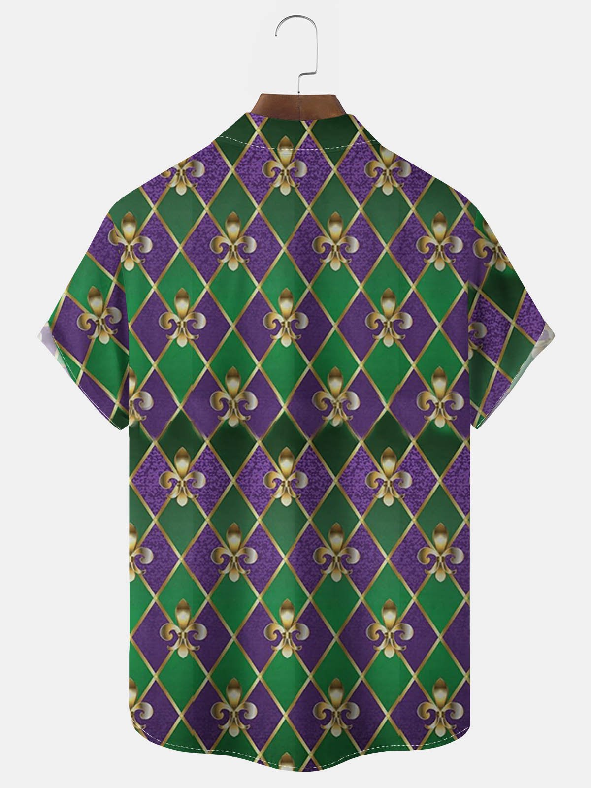 Royaura®  Mardi Gras Fleur De Lis Graphic Bigfoot Button Pocket Short Sleeve Shirt Big & Tall