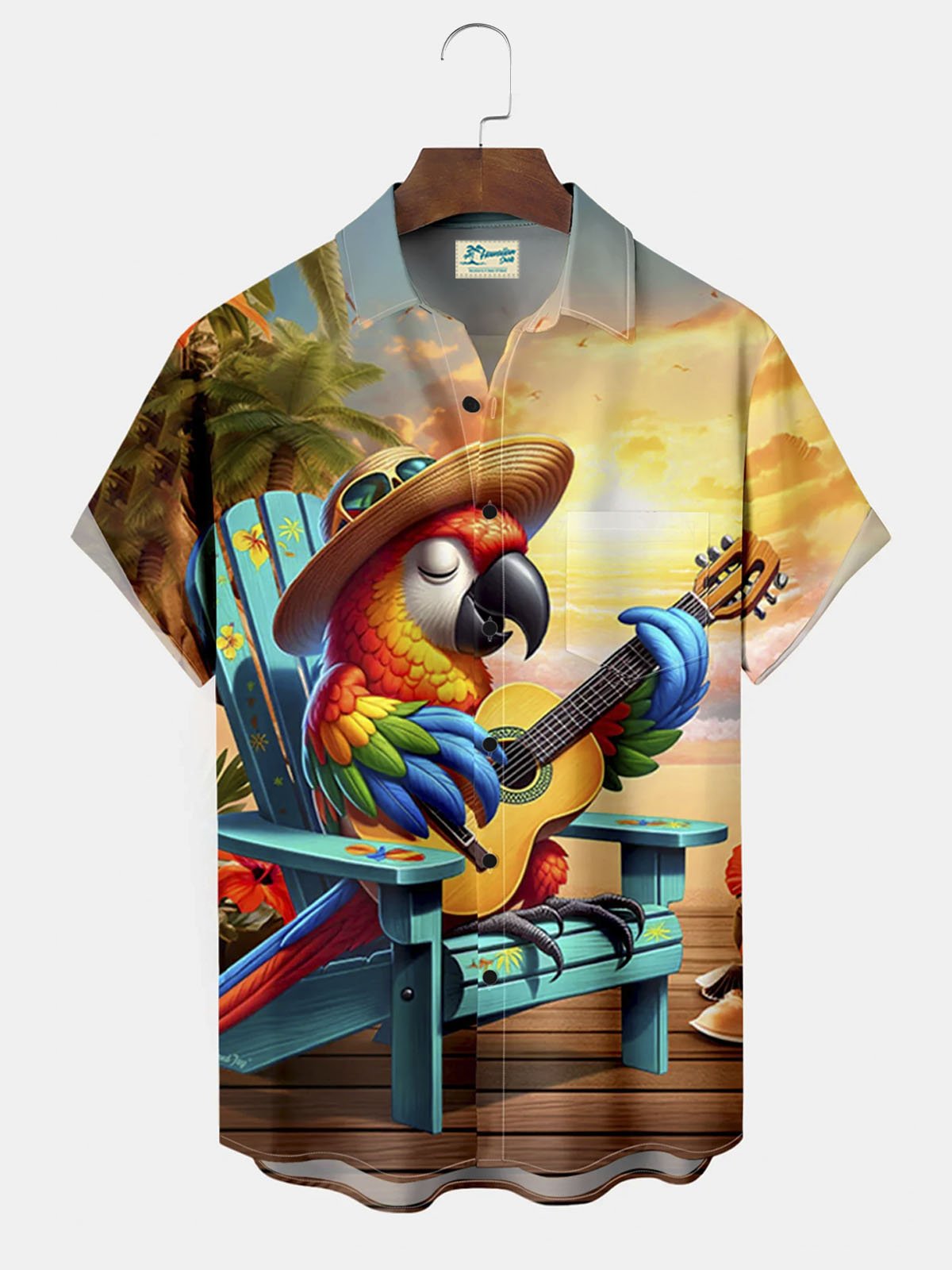 Royaura® Parrot Vacation in Hawaii Wine Button Pocket Short Sleeve Shirt  Big & Tall