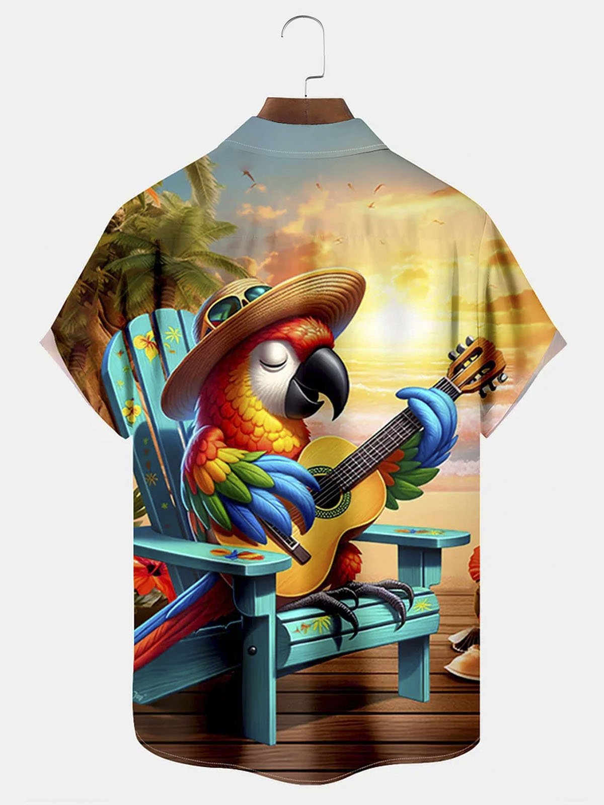 Royaura® Parrot Vacation in Hawaii Wine Button Pocket Short Sleeve Shirt  Big & Tall