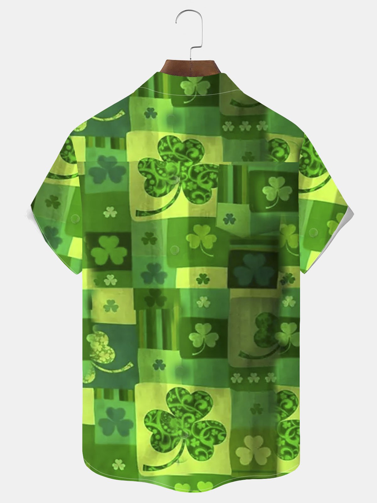 Royaura®  St. Patrick's Four Leaf Clover Playing with Slippy Button Pocket Short Sleeve Shirt Big & Tall