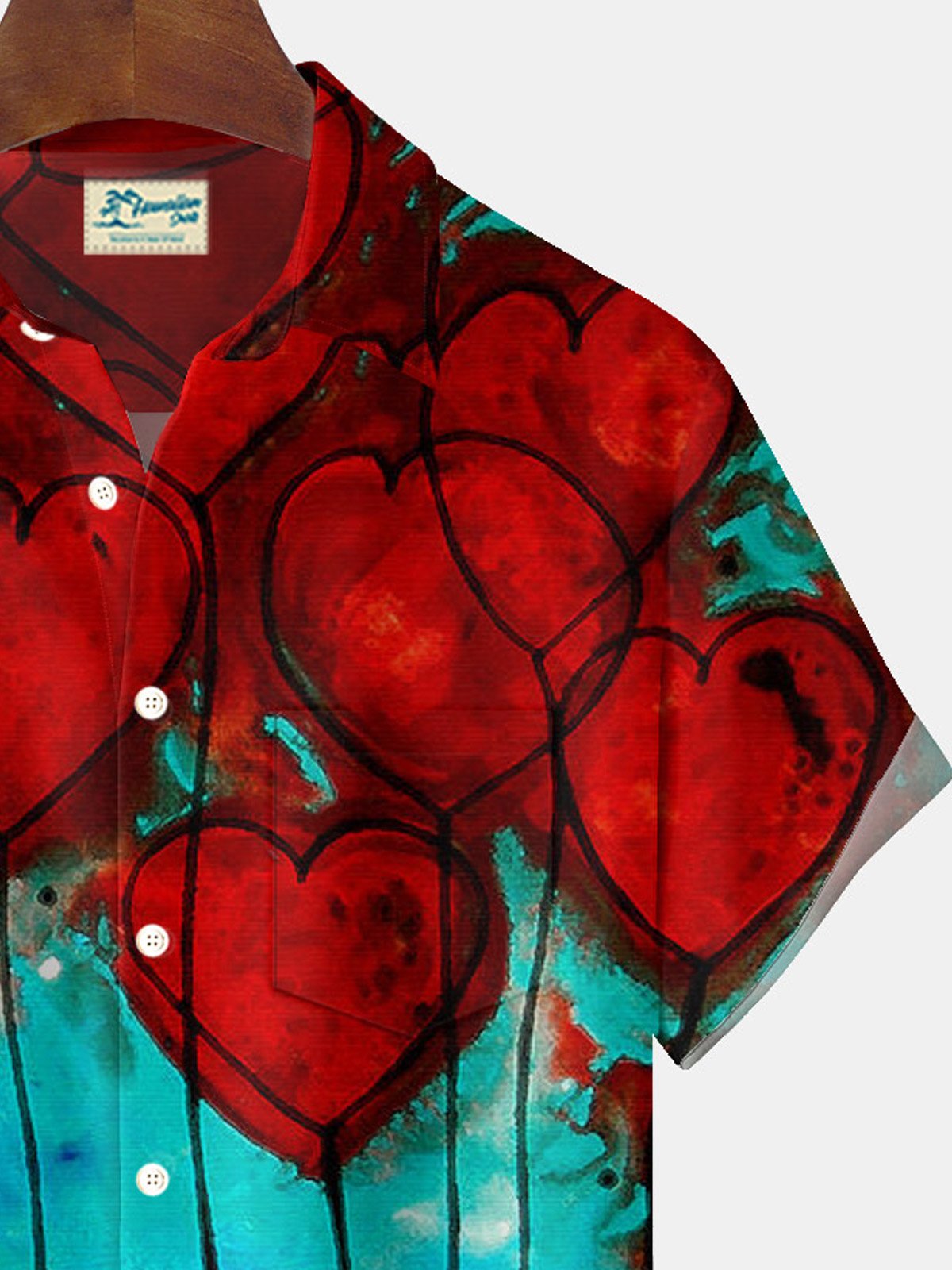 Royaura® Valentine's Day Heart Gradient 3D Digital Printing Men's Button Pocket Short Sleeve Shirt Big & Tall