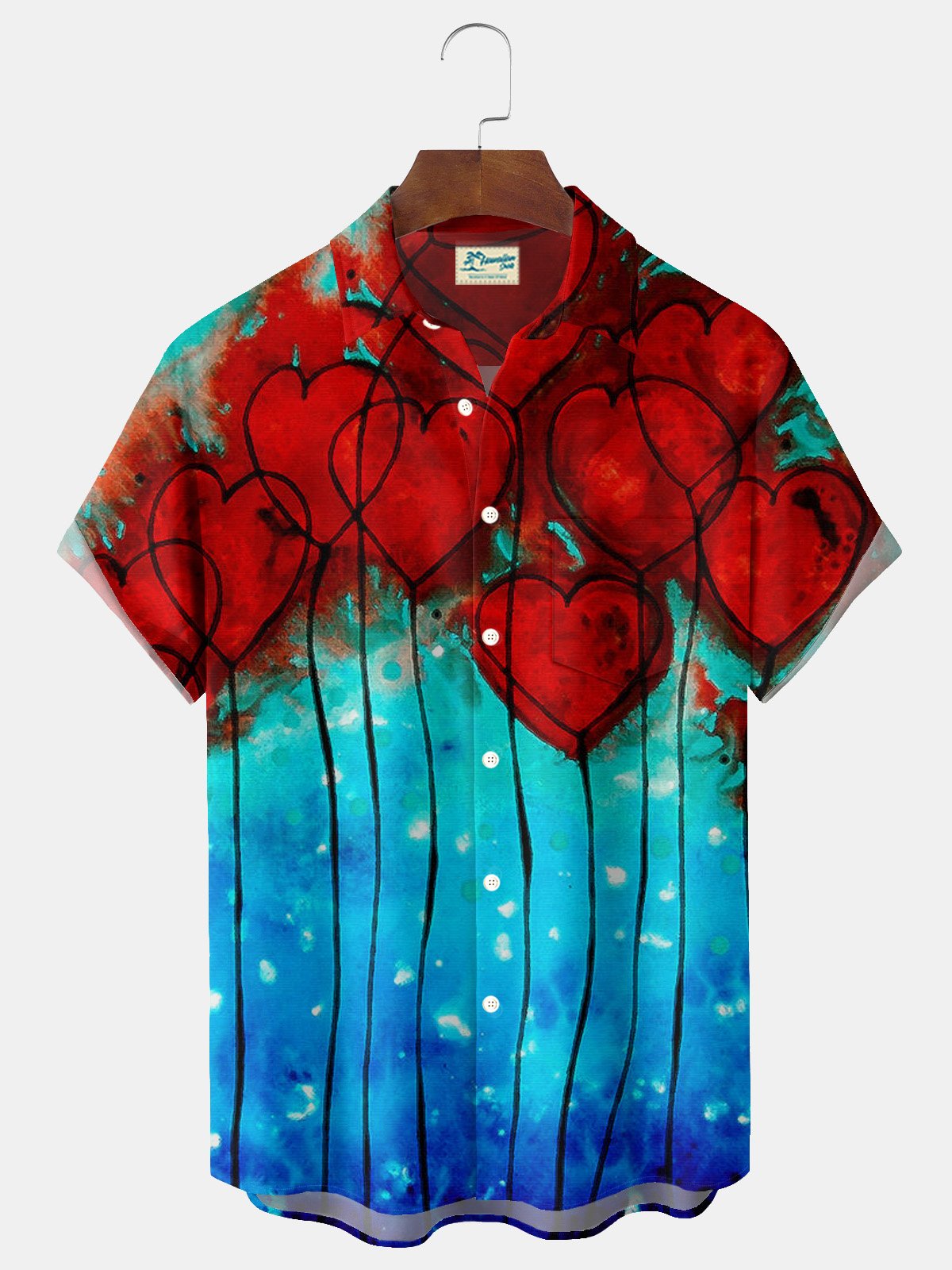 Royaura® Valentine's Day Heart Gradient 3D Digital Printing Men's Button Pocket Short Sleeve Shirt Big & Tall