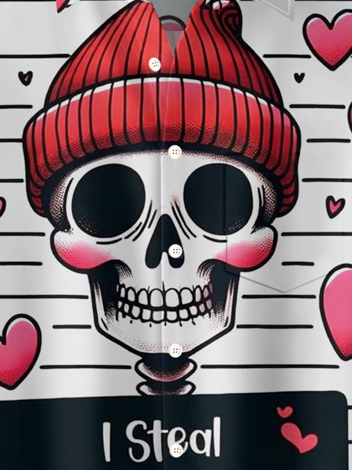 Royaura® Valentine's Day Love Striped Skull 3D Digital Printing Men's Button Pocket Short Sleeve Shirt Big & Tall