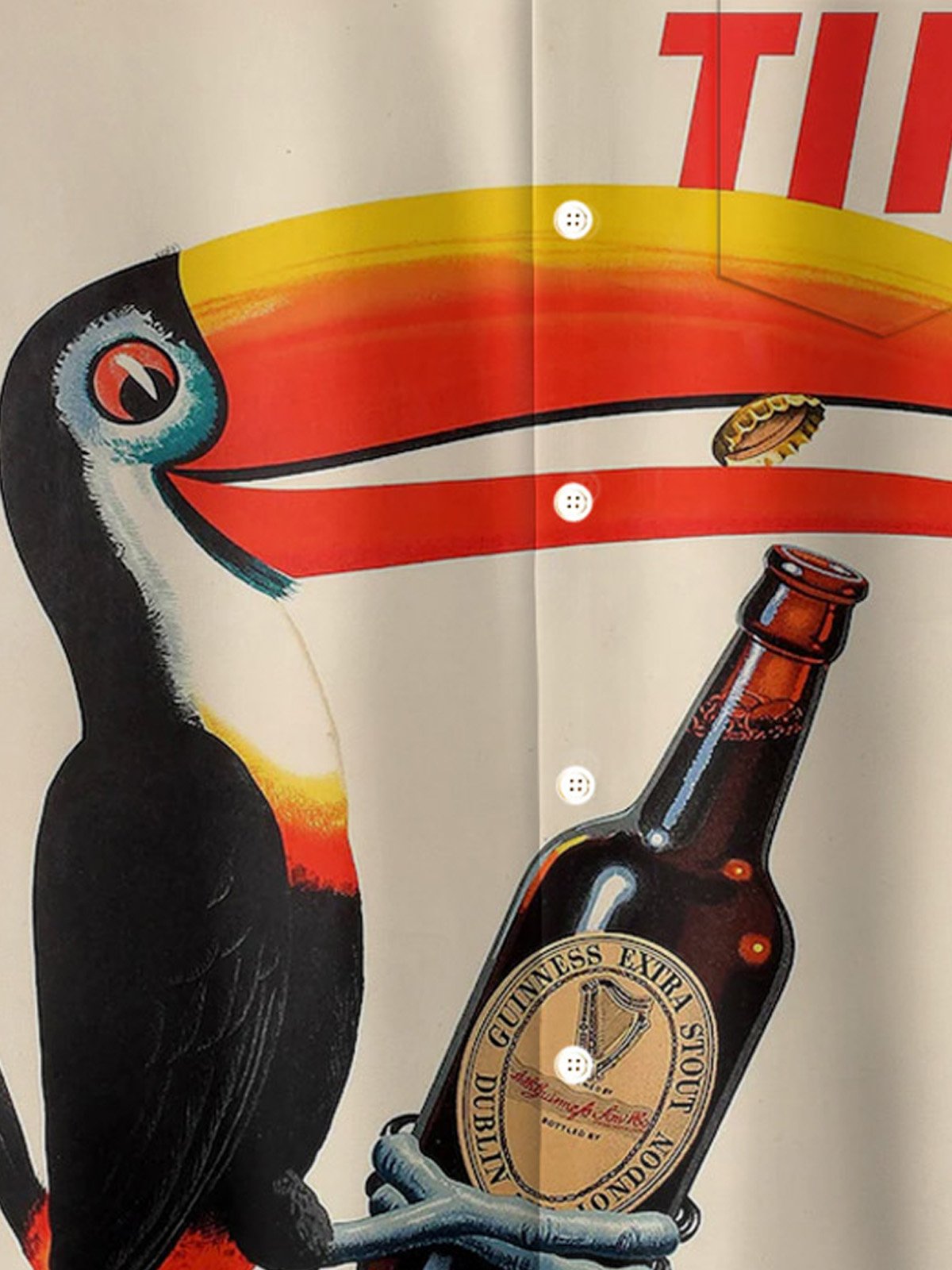 Royaura® Retro Toucan Beer 3D Digital Print Men's Button Pocket Short Sleeve Shirt Big & Tall