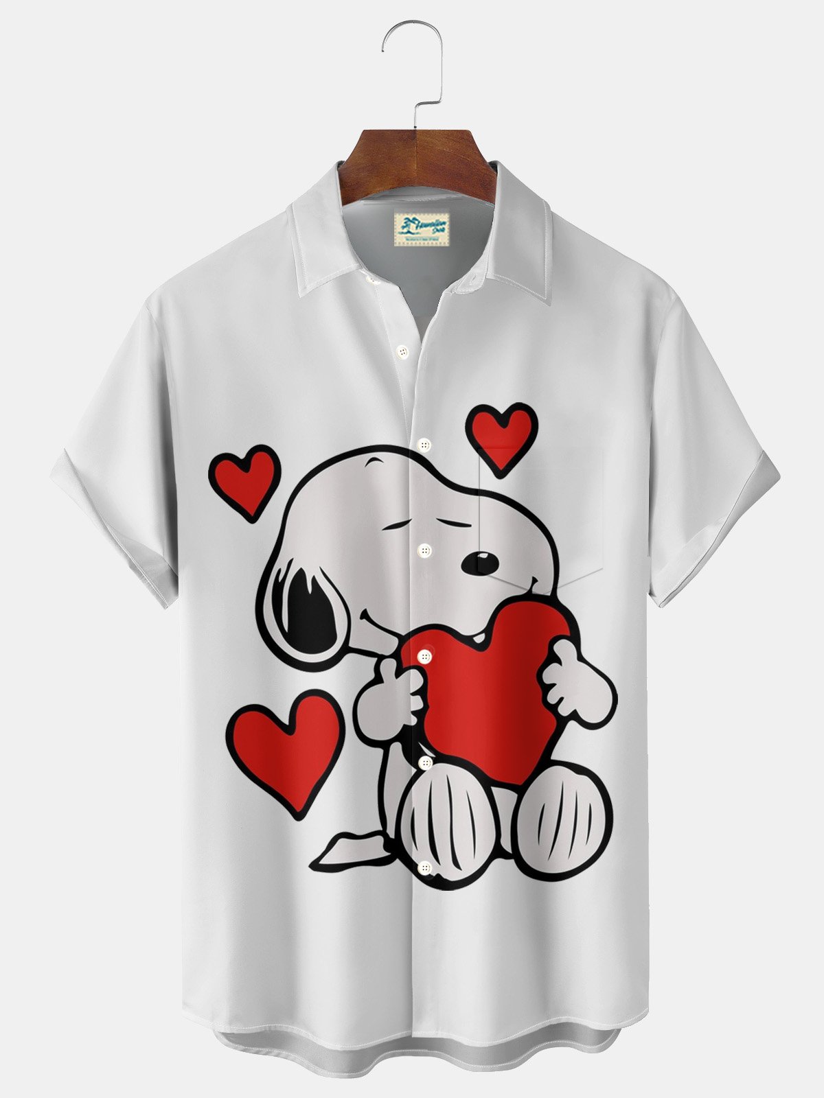 Royaura® Cartoon Love Valentine's Day 3D Digital Printing Men's Button Pocket Short Sleeve Shirt Big & Tall