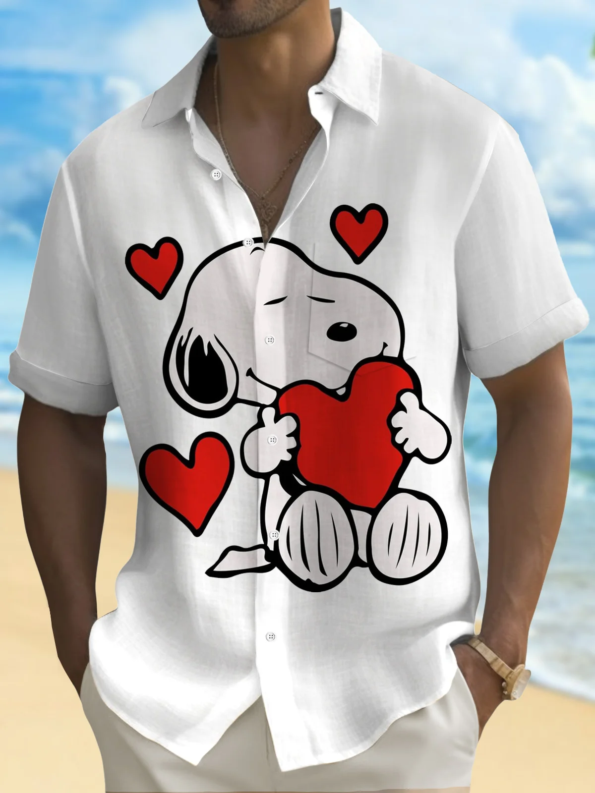 Royaura® Cartoon Love Valentine's Day 3D Digital Printing Men's Button Pocket Short Sleeve Shirt Big & Tall